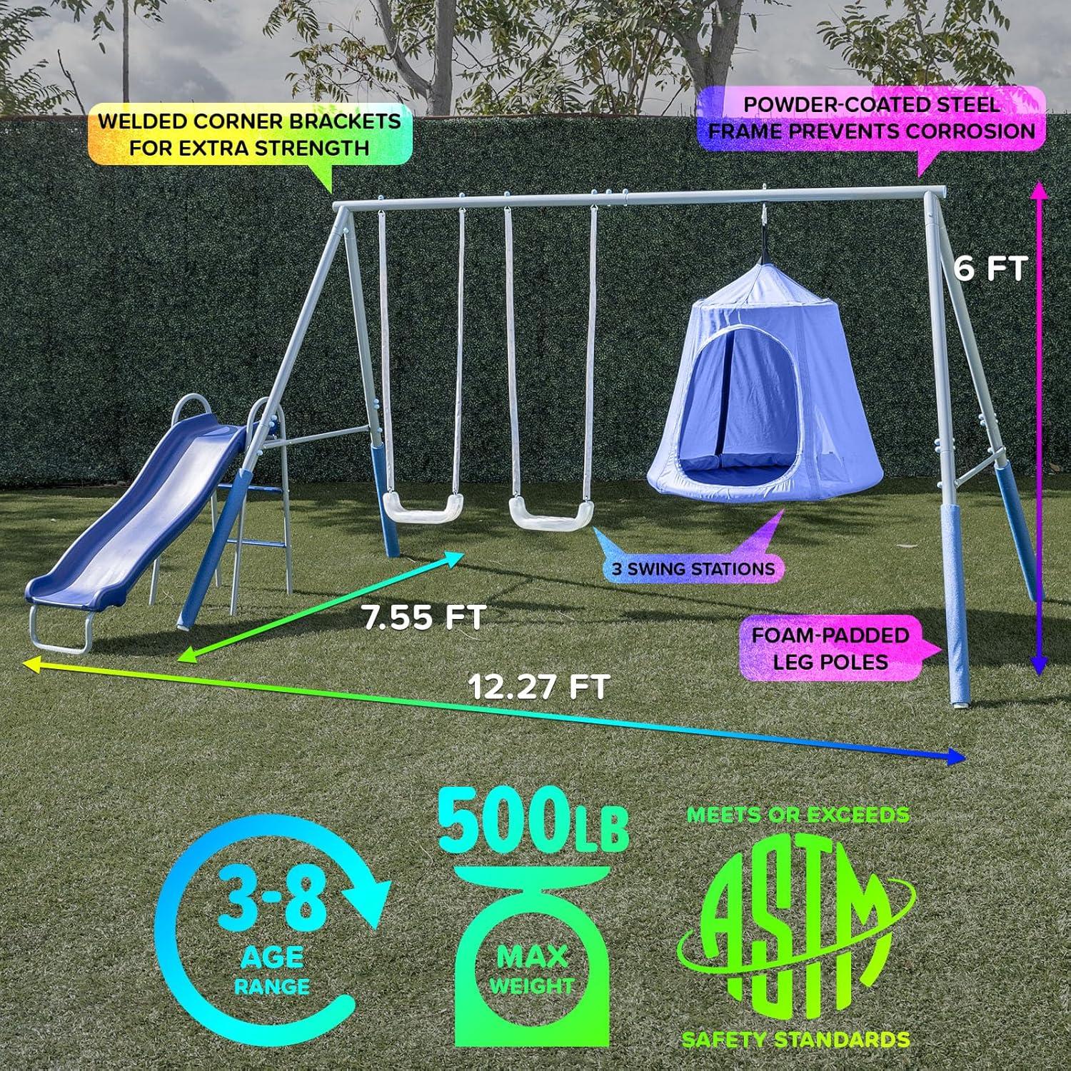 Sportspower Sportspower Shooting Star Metal Swing Set with Lifetime Warranty on 5' Double Wall Slide
