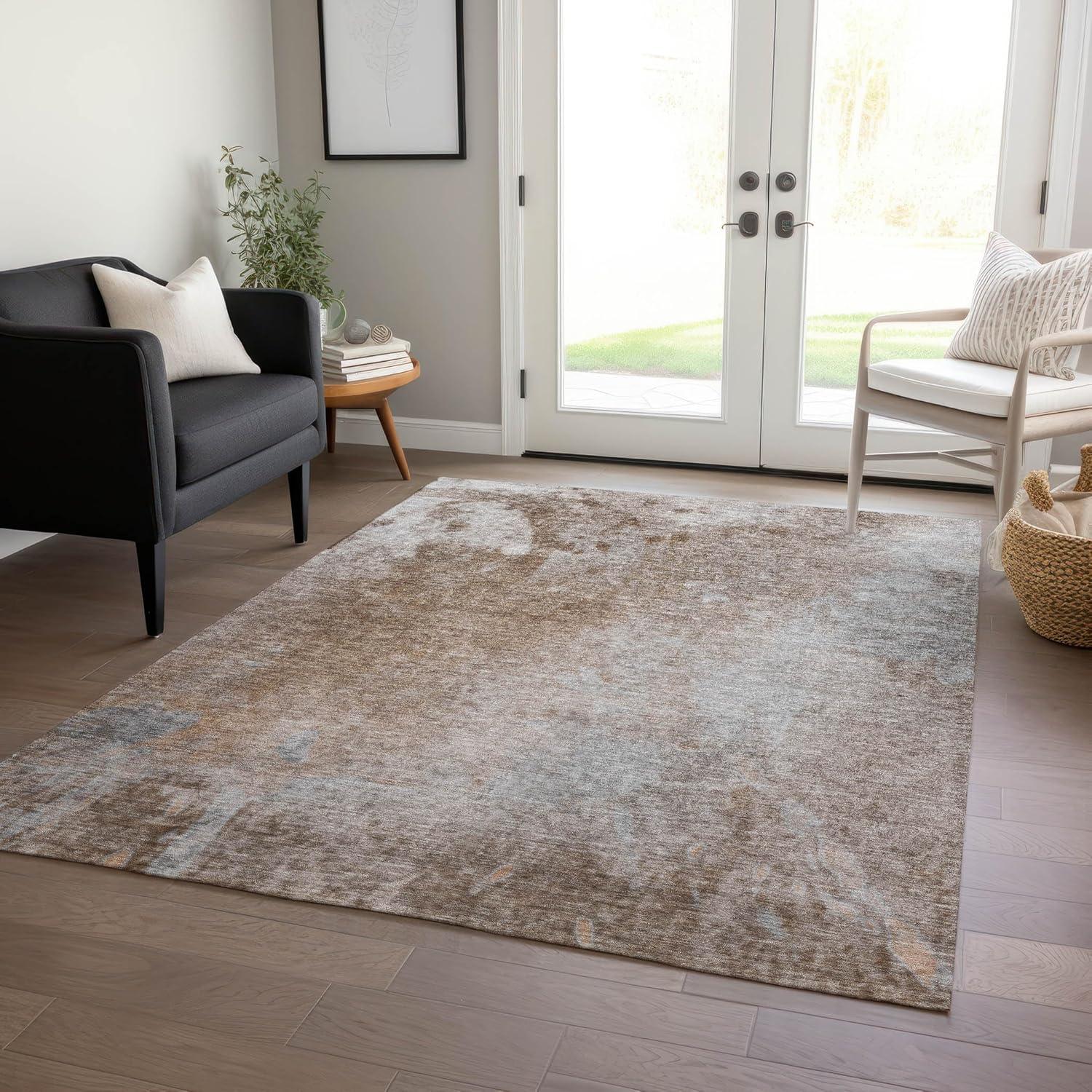 Mocha Abstract Flat Woven Synthetic Rectangular Rug 3' x 5'