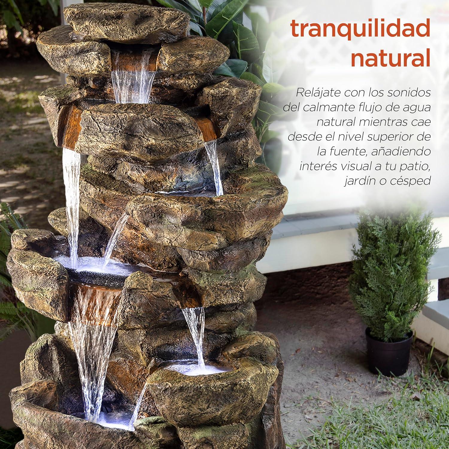 Alpine Corporation 6-Tier Amazonian Water Fountain with LED Lights