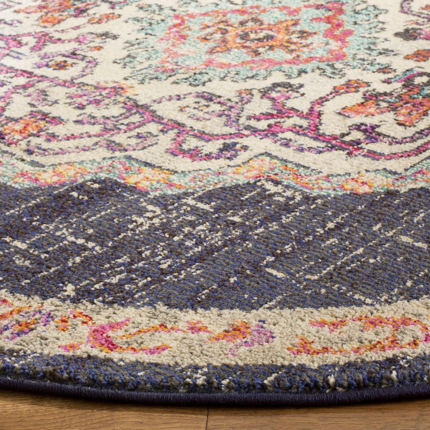Monaco MNC254 Power Loomed Indoor Area Rug - Black/Blue - 5' Round - Safavieh.
