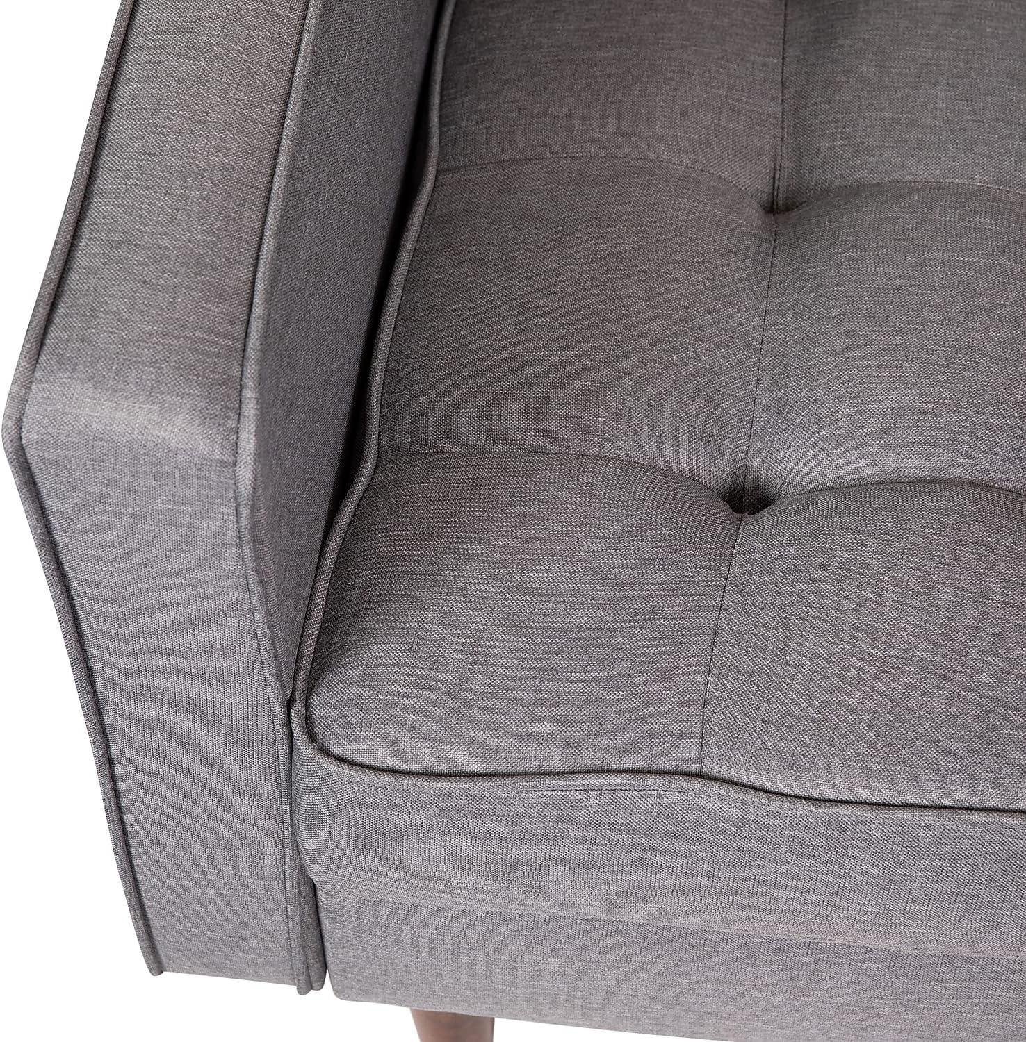 Flash Furniture Hudson Mid-Century Modern Commercial Grade Armchair with Tufted Faux Linen Upholstery & Solid Wood Legs in Slate Gray