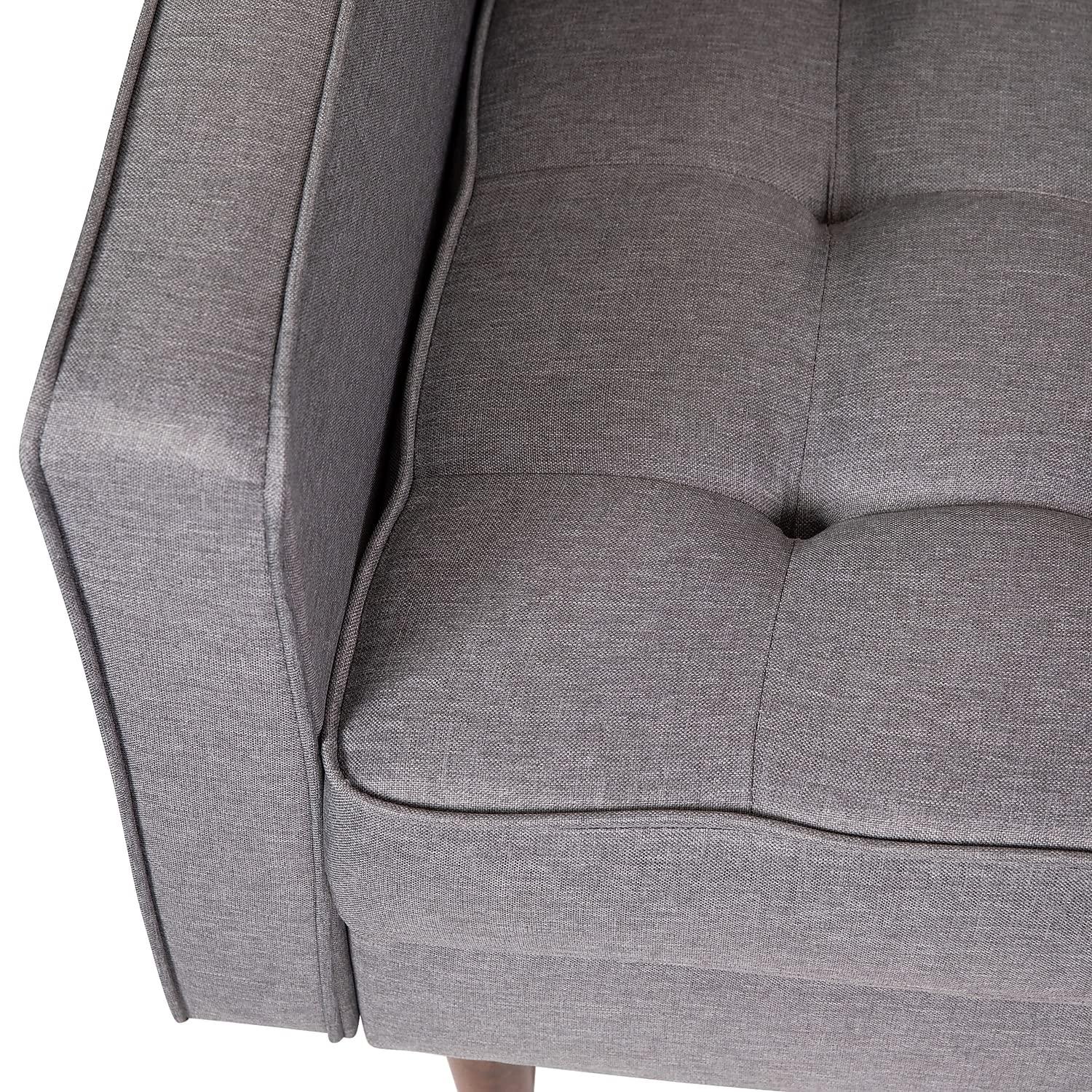 Flash Furniture Hudson Mid-Century Modern Commercial Grade Armchair with Tufted Faux Linen Upholstery & Solid Wood Legs in Slate Gray