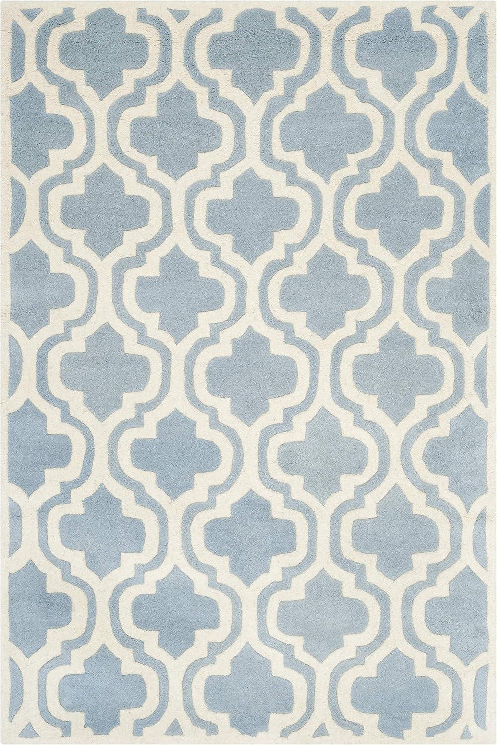 Blue and Ivory Hand-Tufted Wool Area Rug, 3' x 5'