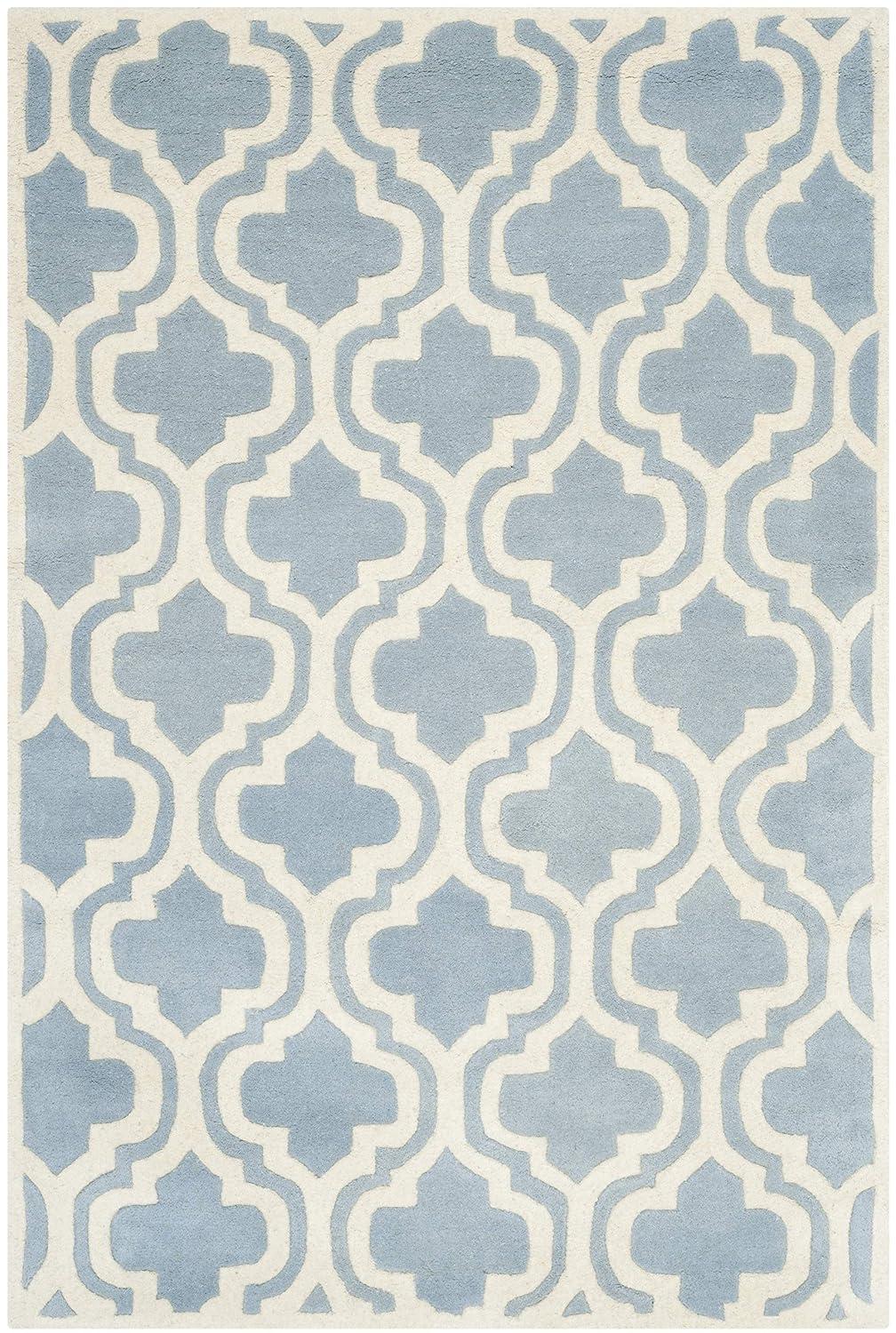 SAFAVIEH Chatham Henry Geometric Quatrefoil Wool Area Rug, Blue/Ivory, 3' x 5'