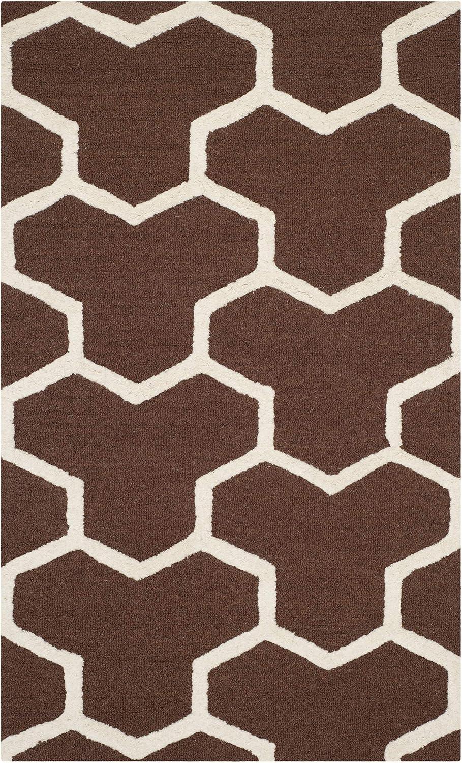 SAFAVIEH Cambridge Joshua Geometric Tessellation Wool Area Rug, Dark Brown/Ivory, 3' x 5'