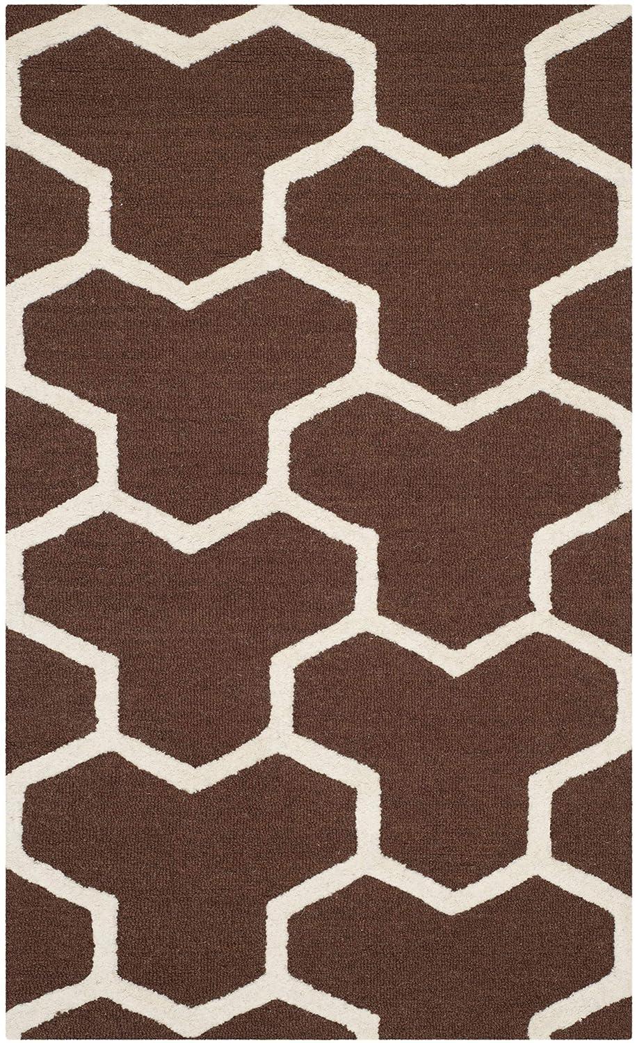 SAFAVIEH Cambridge Joshua Geometric Tessellation Wool Area Rug, Dark Brown/Ivory, 3' x 5'