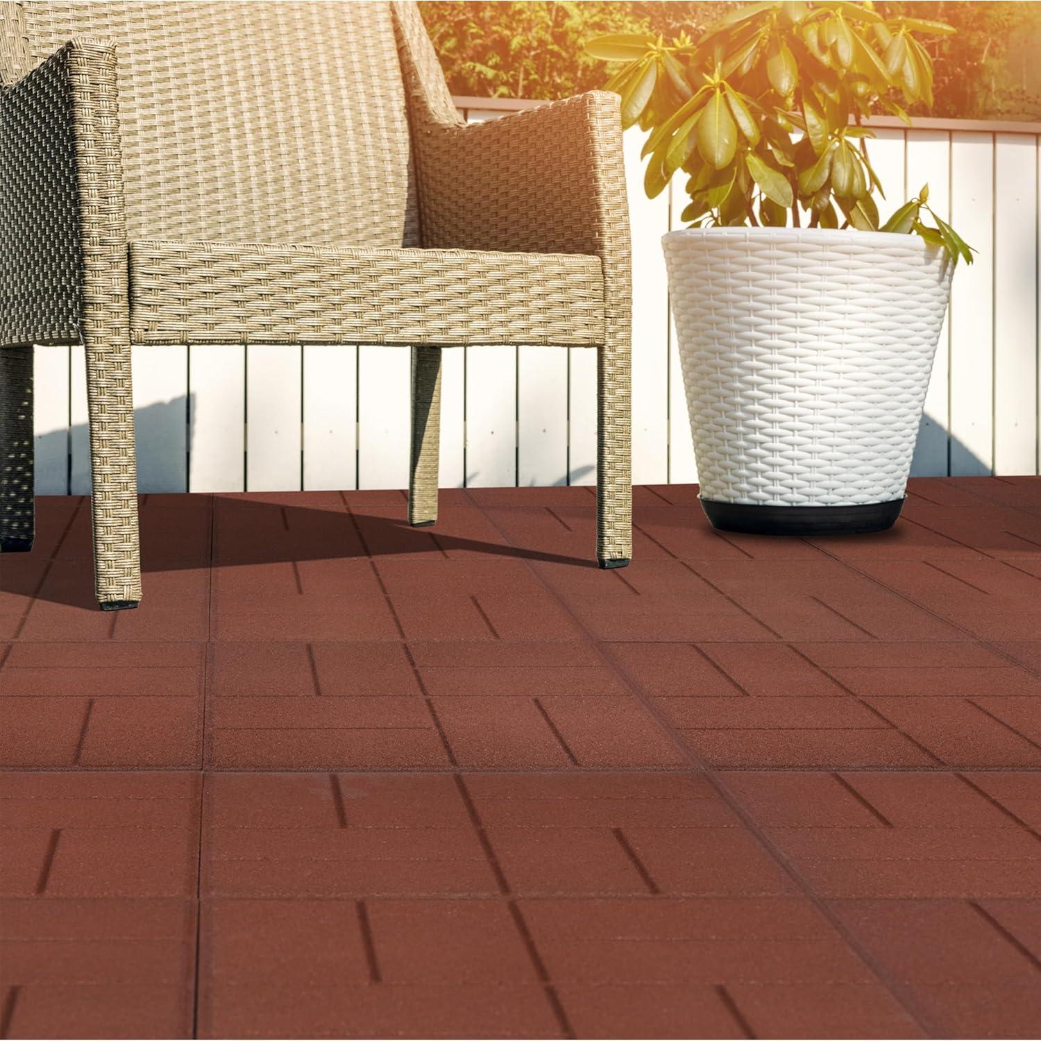 Pure Garden Deck Tiles 8-Pack - Dual-Sided Outdoor Flooring Tile - 28SQFT Rubber Pavers for Outside Patio, Garden Walkway, Balcony, or Shed