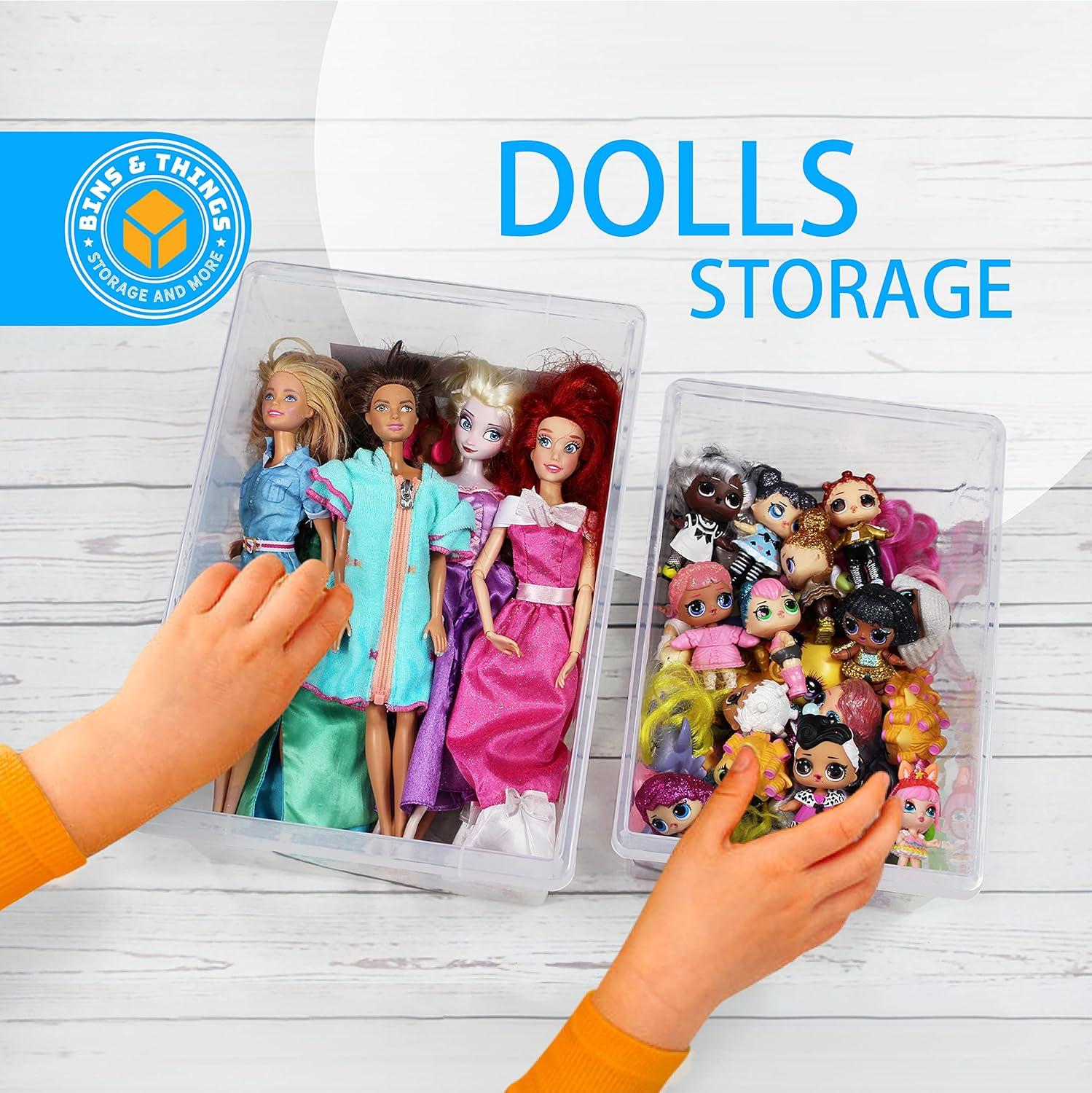 Bins & Things Toy Organizers and Storage Set of 2 large and small stackable storage bins - Clear toy storage bin- Lego organizers and storage for Barbie Dolls, Hot Wheel toy bins for kids organizer