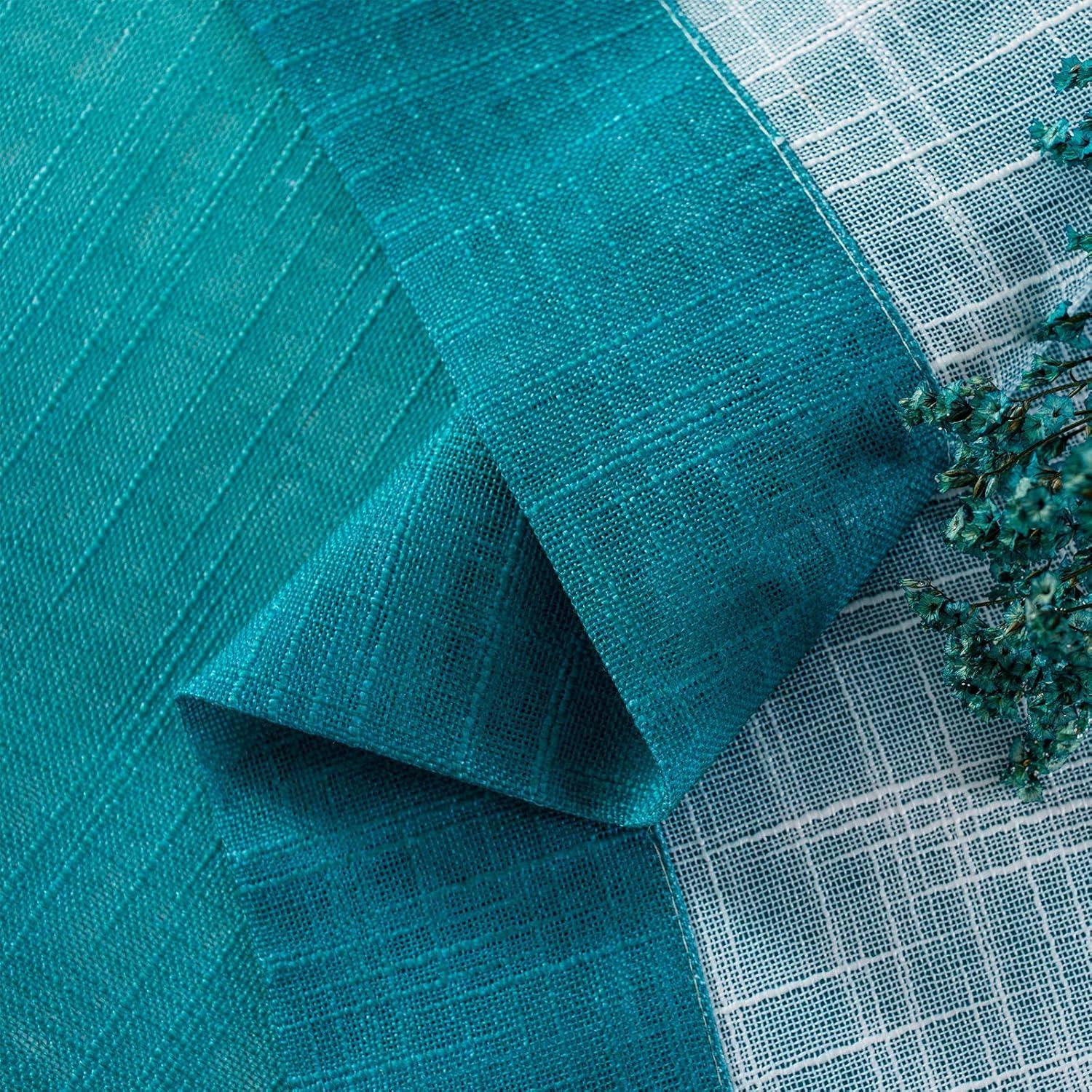 Melodieux Linen Textured Ombre Semi Sheer Curtains for Bedroom Living Room Kids Nursery Sunset Rod Pocket Gradient Drapes, Orange Green Teal Turquoise Mint, 52 x 63 Inch (2 Panels)