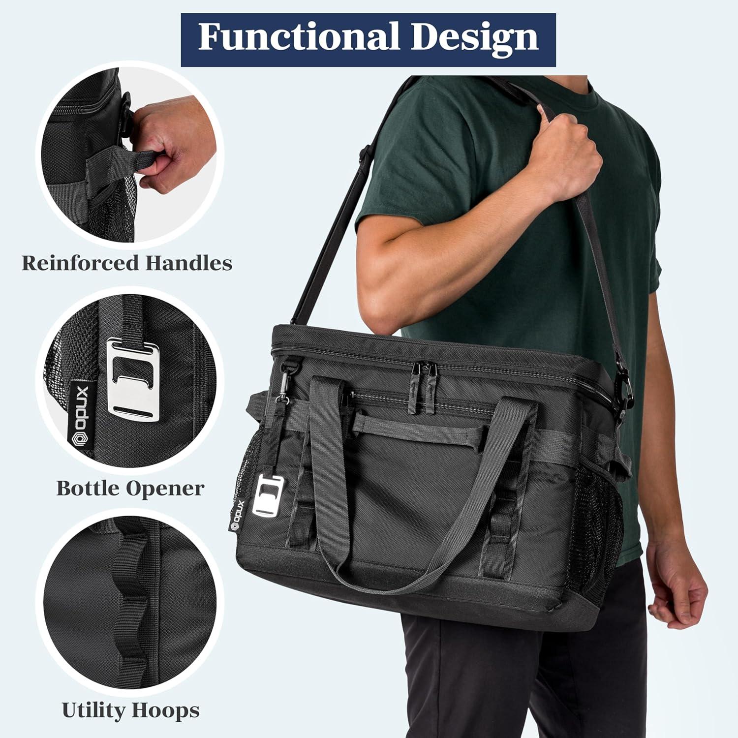 OPUX Soft Sided Cooler Bag, Insulated Collapsible Portable Leakproof with Shoulder Strap, Beach Camping Travel Road Trips (Black, 60 Cans)