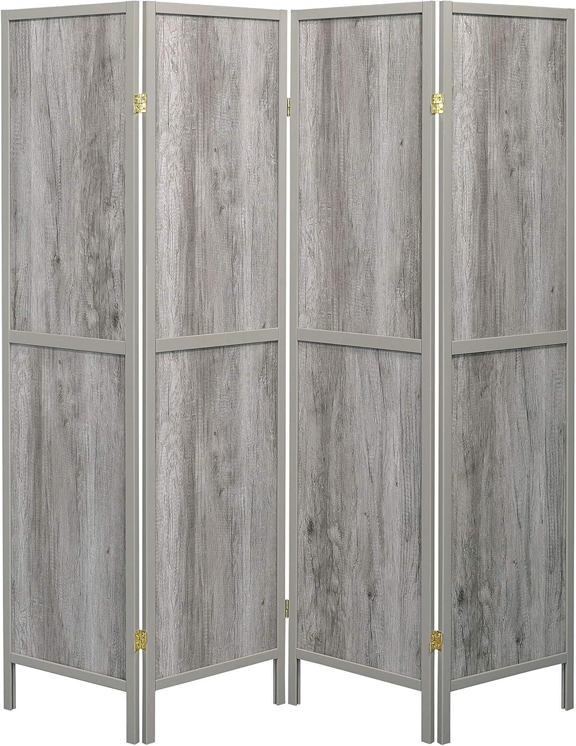 Coaster Farmhouse Wood Four Panels Room Divider with Sleek Legs in Gray