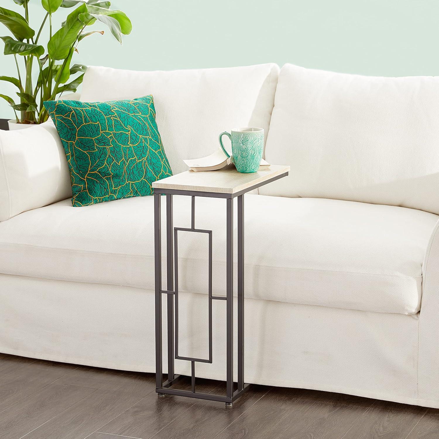 Olivia & May Contemporary Iron and Wood Accent Table Black: Sofa Side C-Table, Narrow Tray End Table