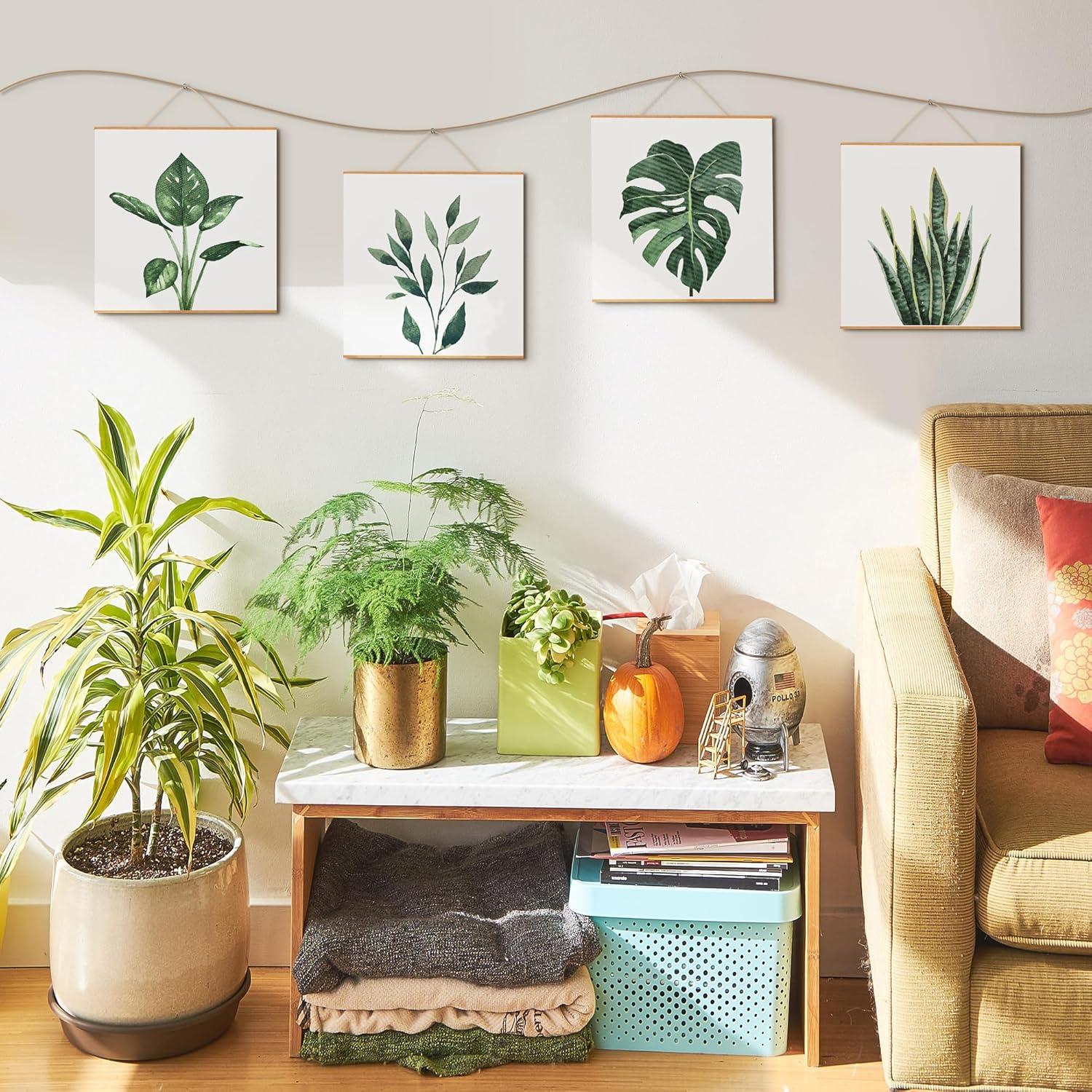 ArtbyHannah Canvas Wall Art Prints, Unframed Botanical Pictures Wall Decor, Sage Green Leaf Plant Poster for Bedroom Decorations & Gift (10x10 Inch, 4 Pack)