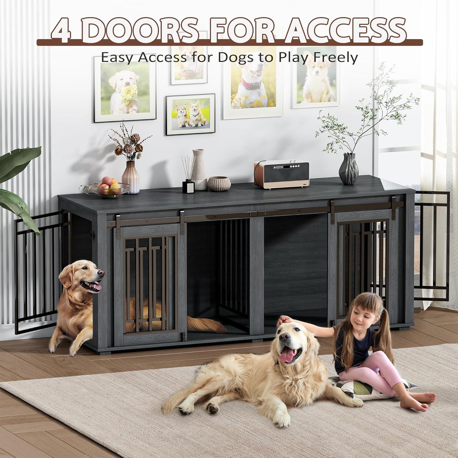 Tucker Murphy Pet™ Large Dog Crate Furniture for 2 Dogs, 71.6'' Steel Frame Dog Crate with Double Doors, Heavy Sturdy Dog Kennel