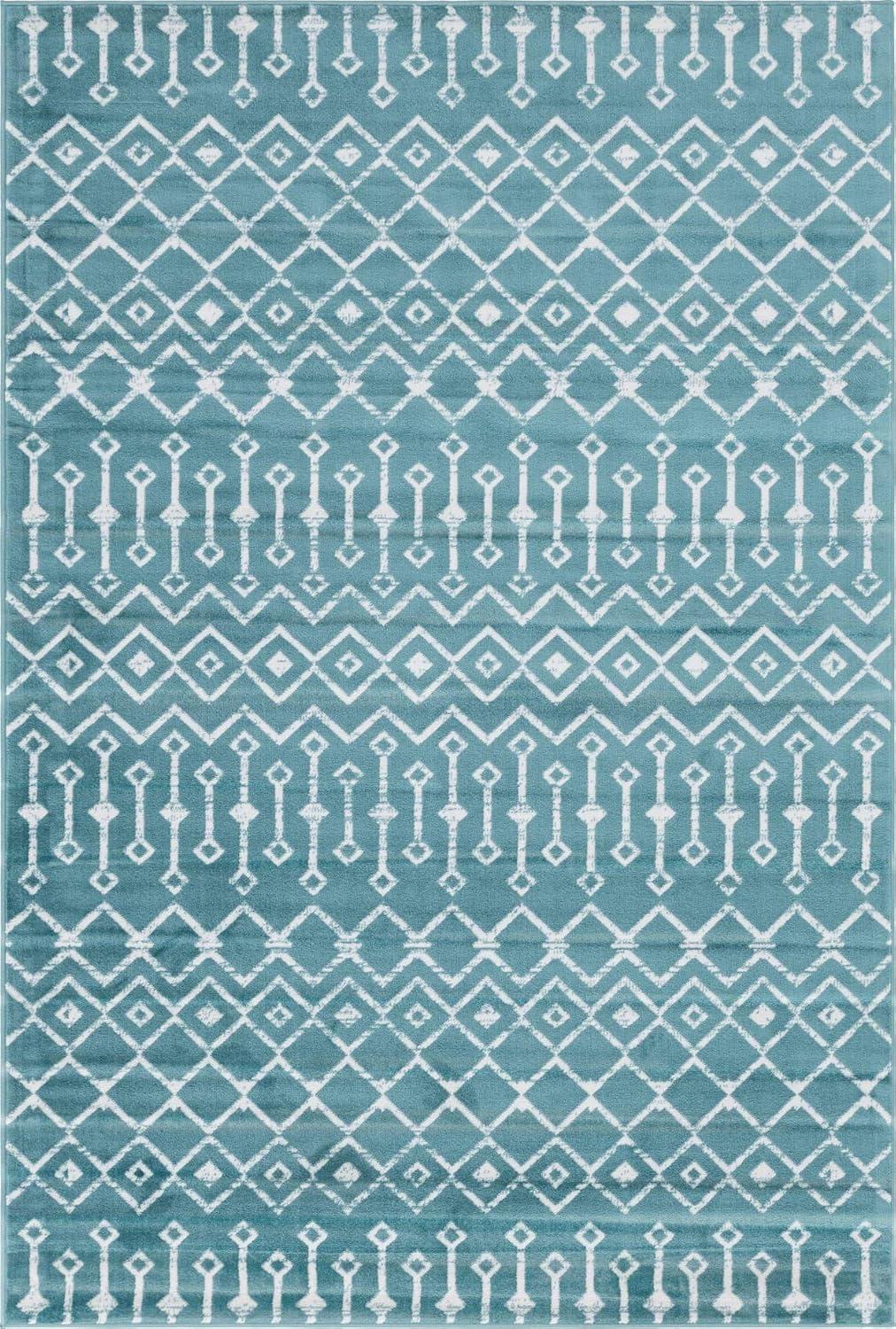 Unique Loom 6' 1 x 9' 0 Rectangle Moroccan Trellis Turquoise Area Rug