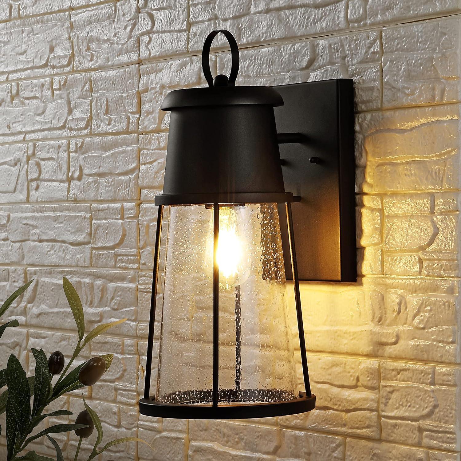 Laela Black Metal Outdoor Wall Sconce with Clear Shade, Set of 2