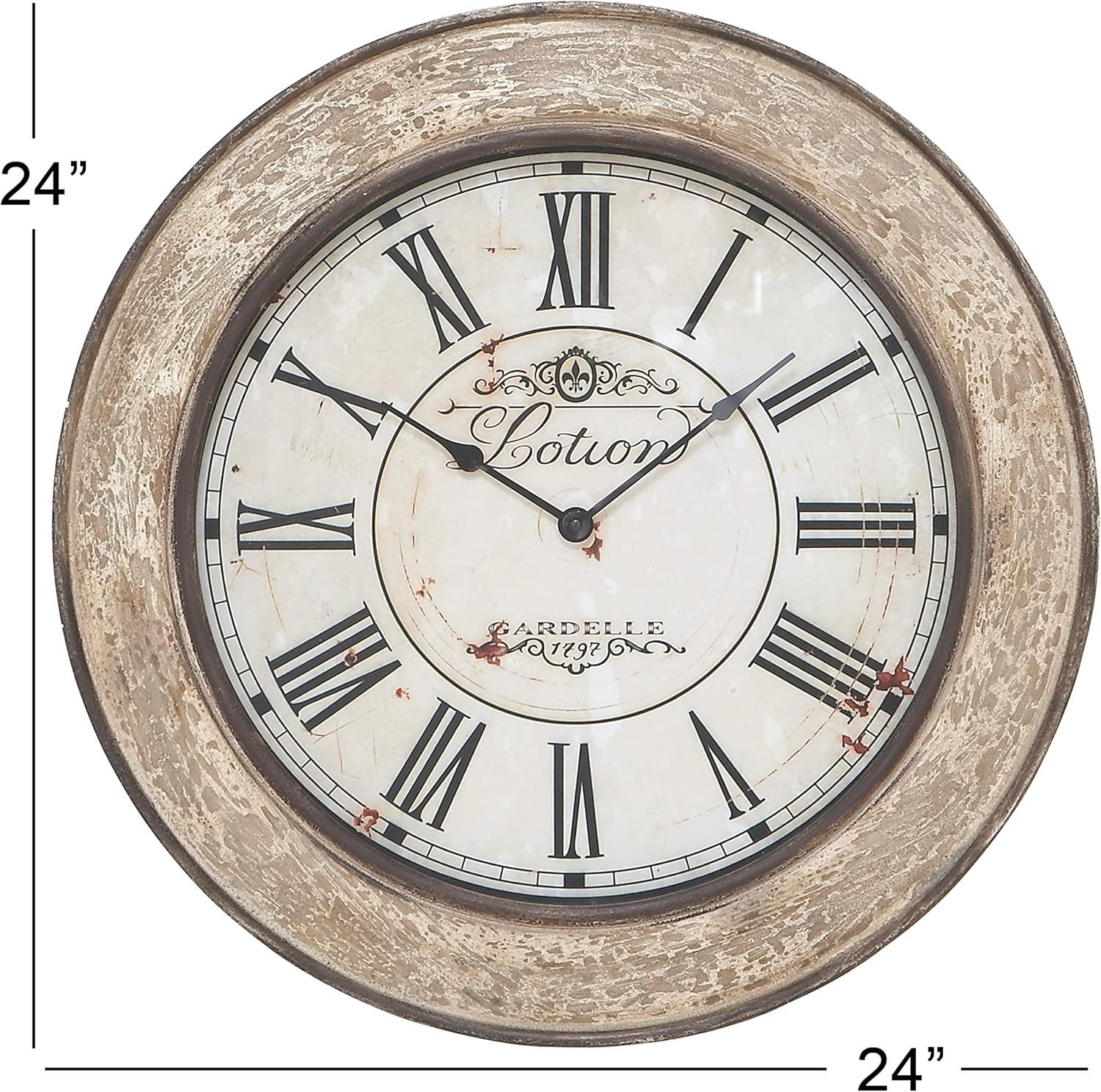 DecMode 24" Cream Wooden Distressed Wall Clock