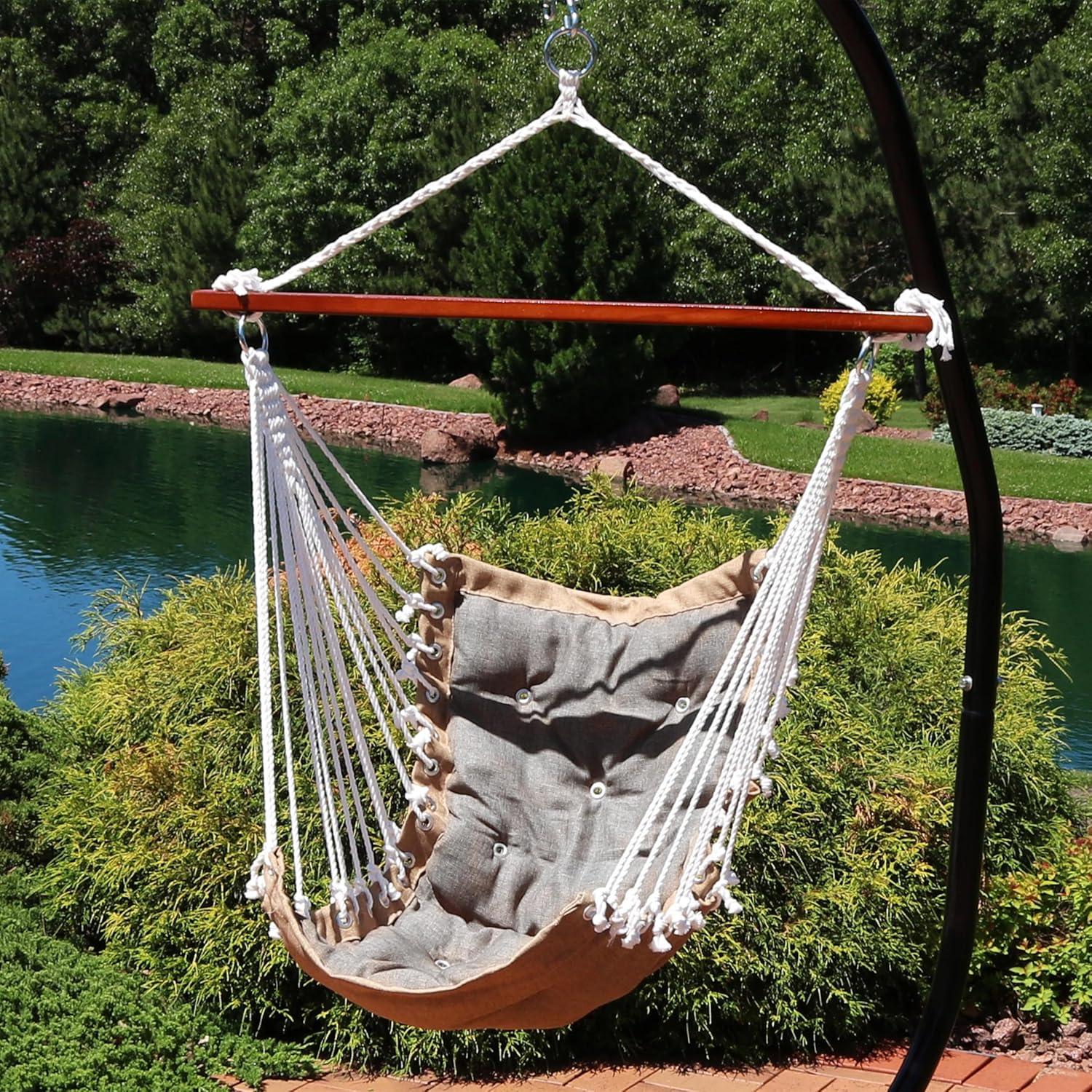 Sunnydaze Large Tufted Victorian Hammock Chair Swing for Backyard and Patio -  300 lb Weight Capacity - Sea Grass