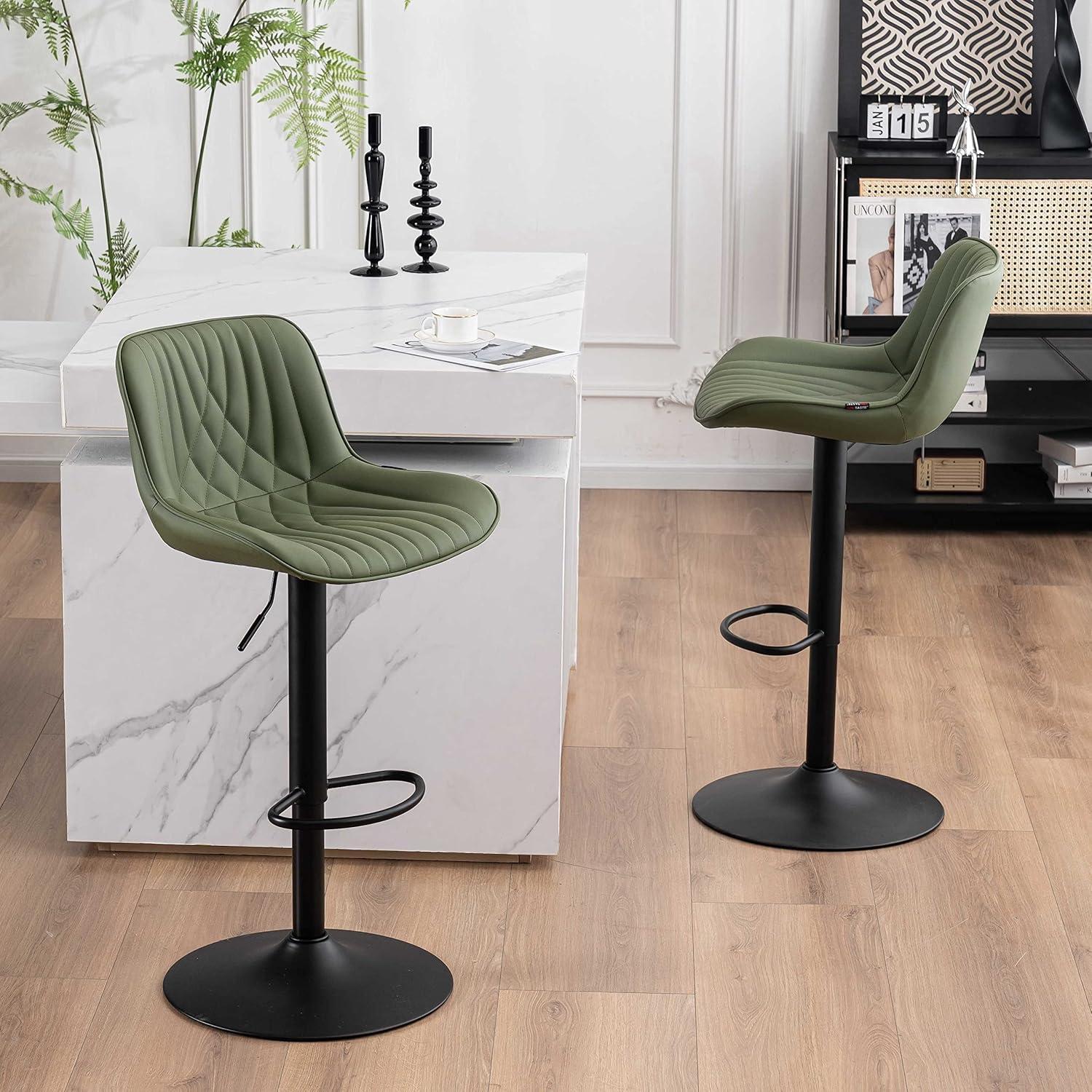 Zager Swivel Adjustable Height Bar Stools, Leather Upholstered Counter Stools, Modern Pub Stool