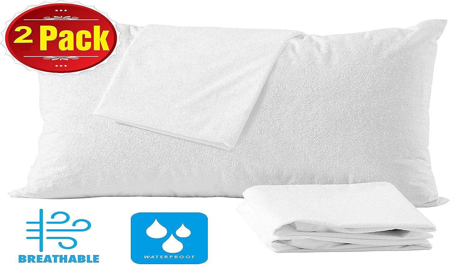 Niagara Waterproof Pillow Protector King Cotton Terry Zippered 100% Pillow Encasement Cover Pair Set of 2 Washable Long Life Soft