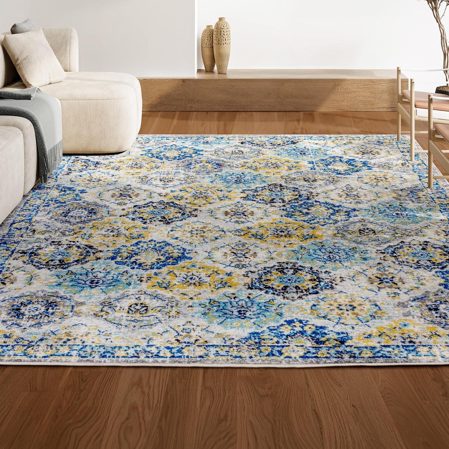 8'x10' Modern Persian Boho Vintage Trellis Area Rug, Blue/Multi - JONATHAN Y