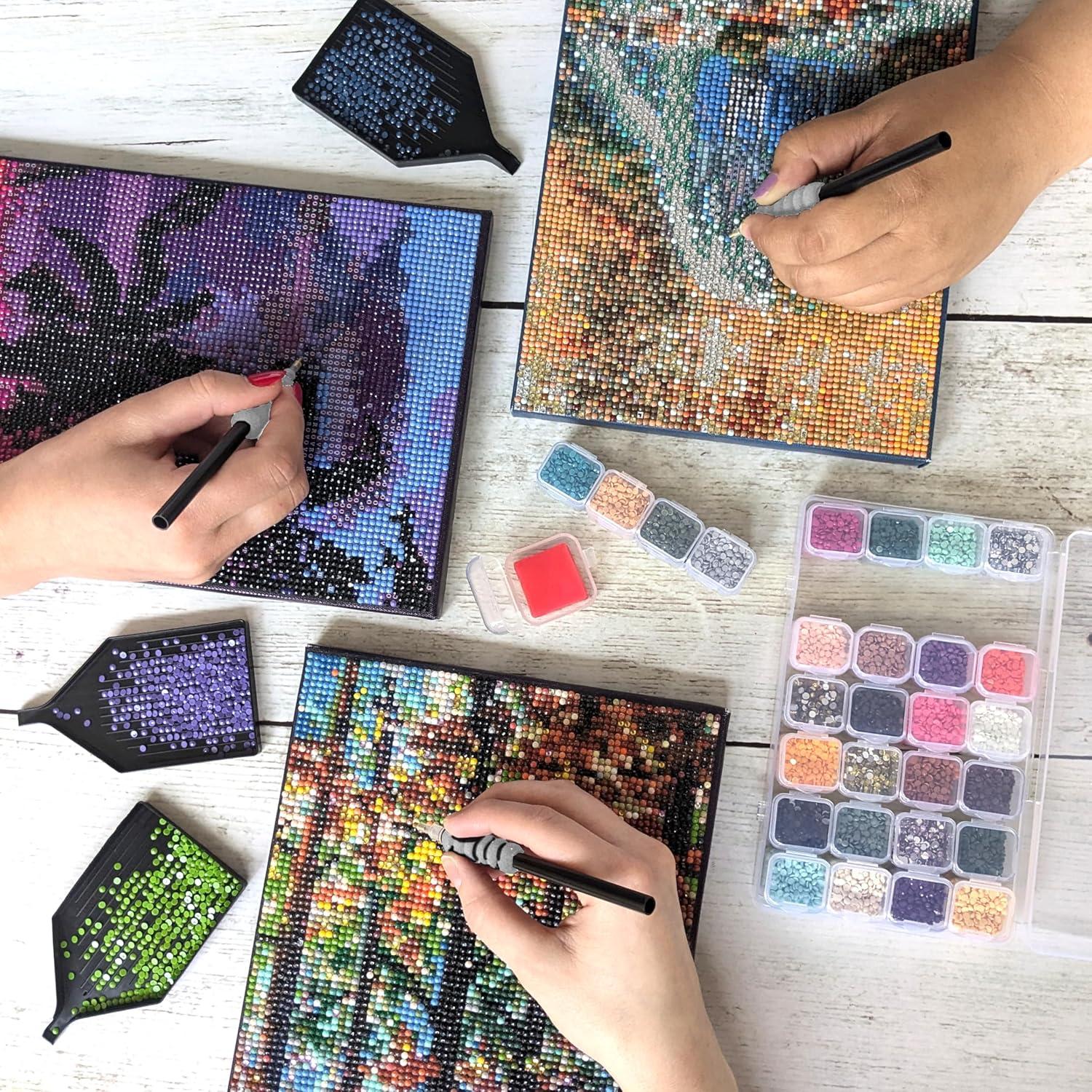 ArtSkills Diamond Painting Kit, Diamond Art Ready to Hang Framed Canvas with Storage and Accessory Kit, Waterfall, 3 Stretched Canvas Panels, 14” x 7” Each