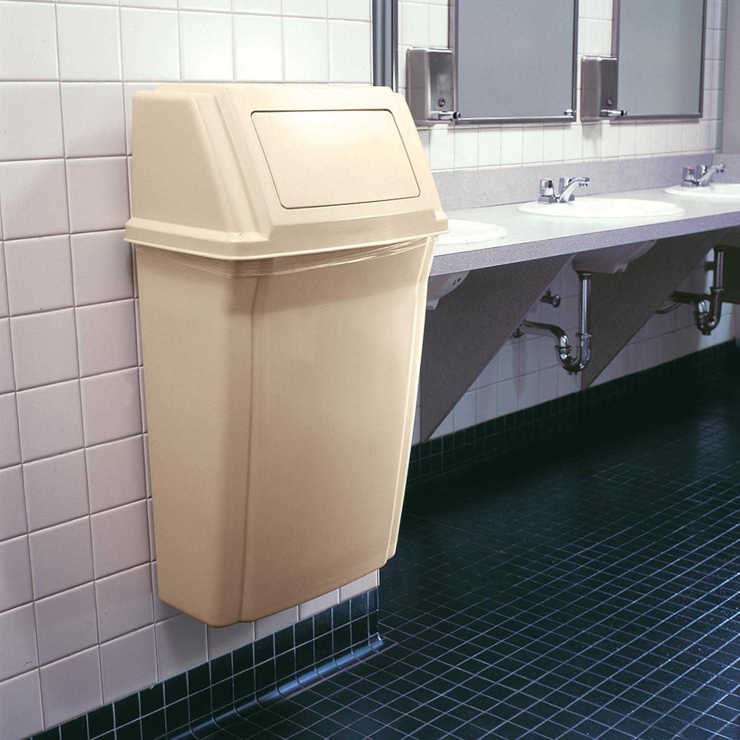 Beige 15-Gallon Wall-Mounted Plastic Trash Bin