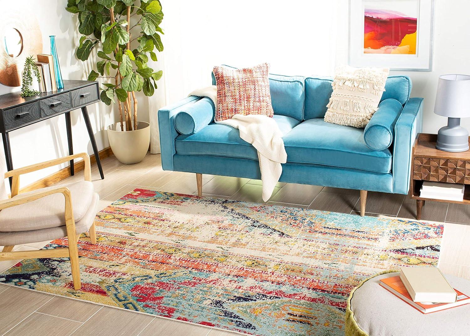 Madison MAD422 Power Loomed Indoor Accent Rug - Blue/Orange - 3'x3' - Safavieh