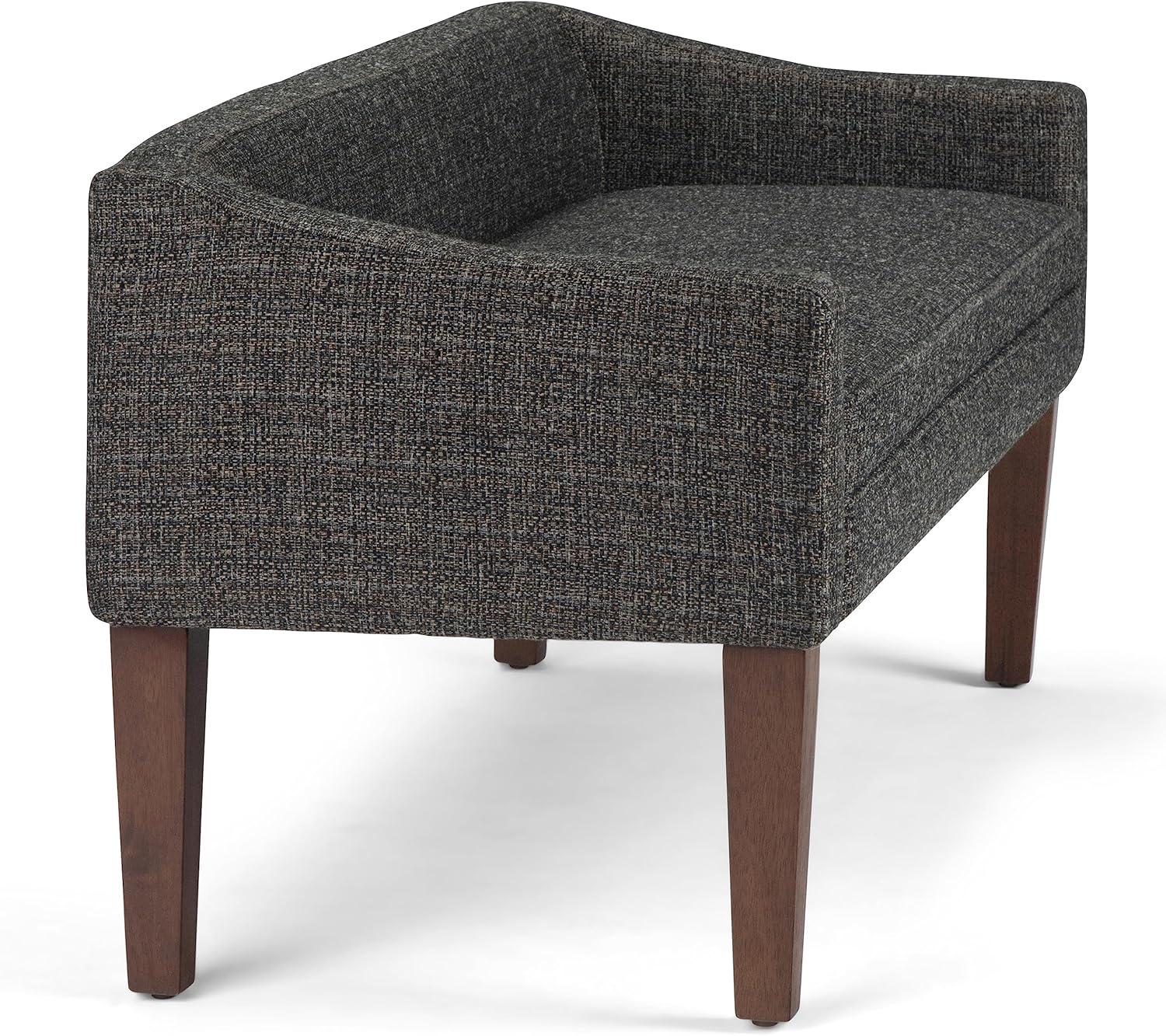 Parris Dark Grey Tweed-Look Upholstered Bench with Swooped Arms