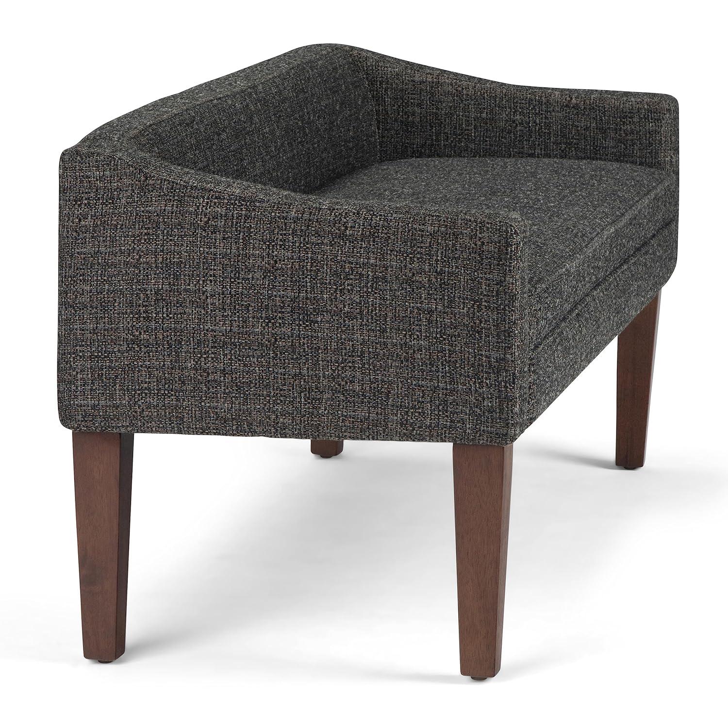 Simpli Home Parris 50"W Upholstered Contemporary Fabric Entryway Bench with Low-Profile Back and Swooped Arms