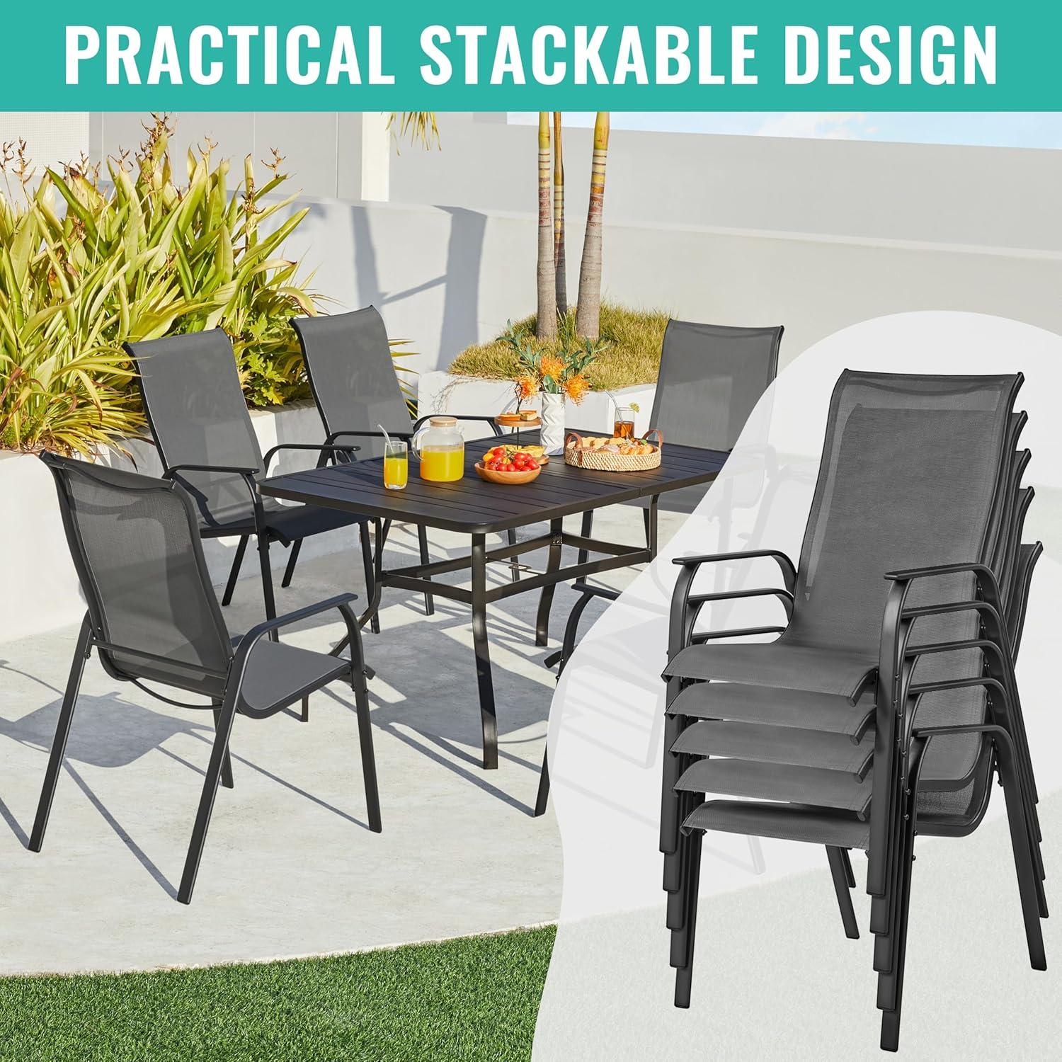 Yaheetech Set of 2 Outdoor Texteline Stackable Dining Chairs with Backrest/ Armrests for Garden, Lawn, Porch, Backyard Pool, Gray
