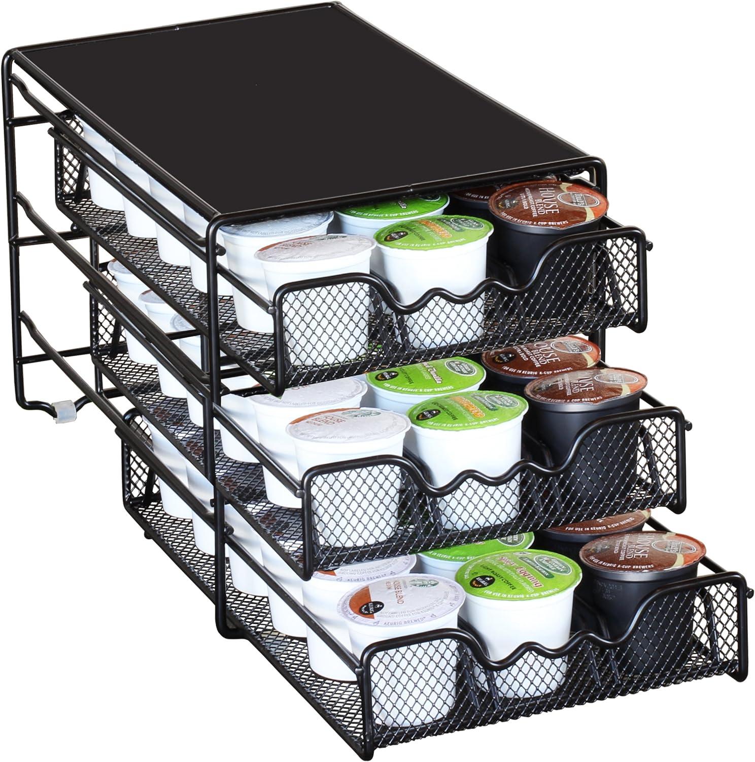 Black Metal 3-Tier Coffee Pod Storage Drawer