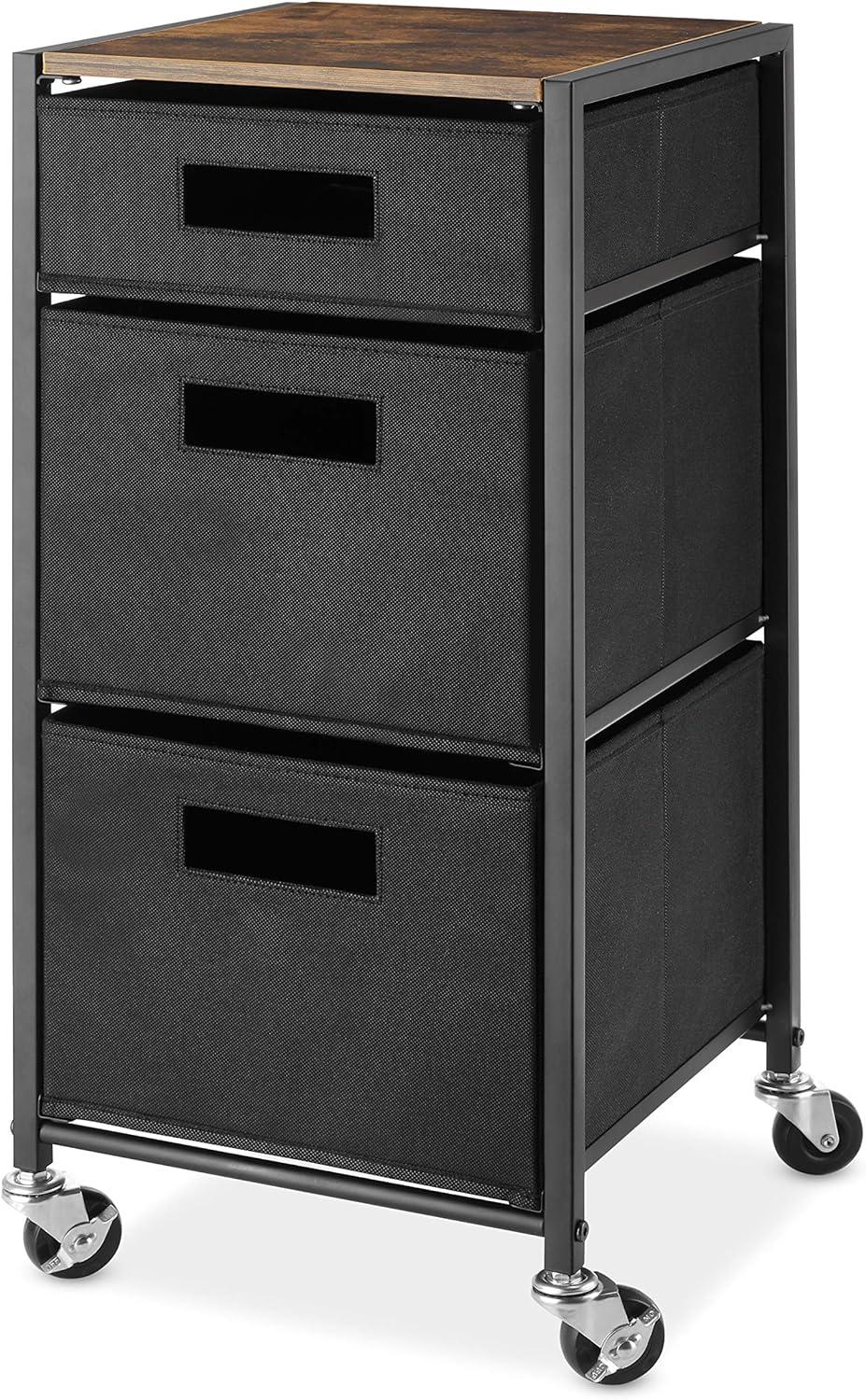 Whitmor Black and Brown Rolling 3-Drawer Storage Cart