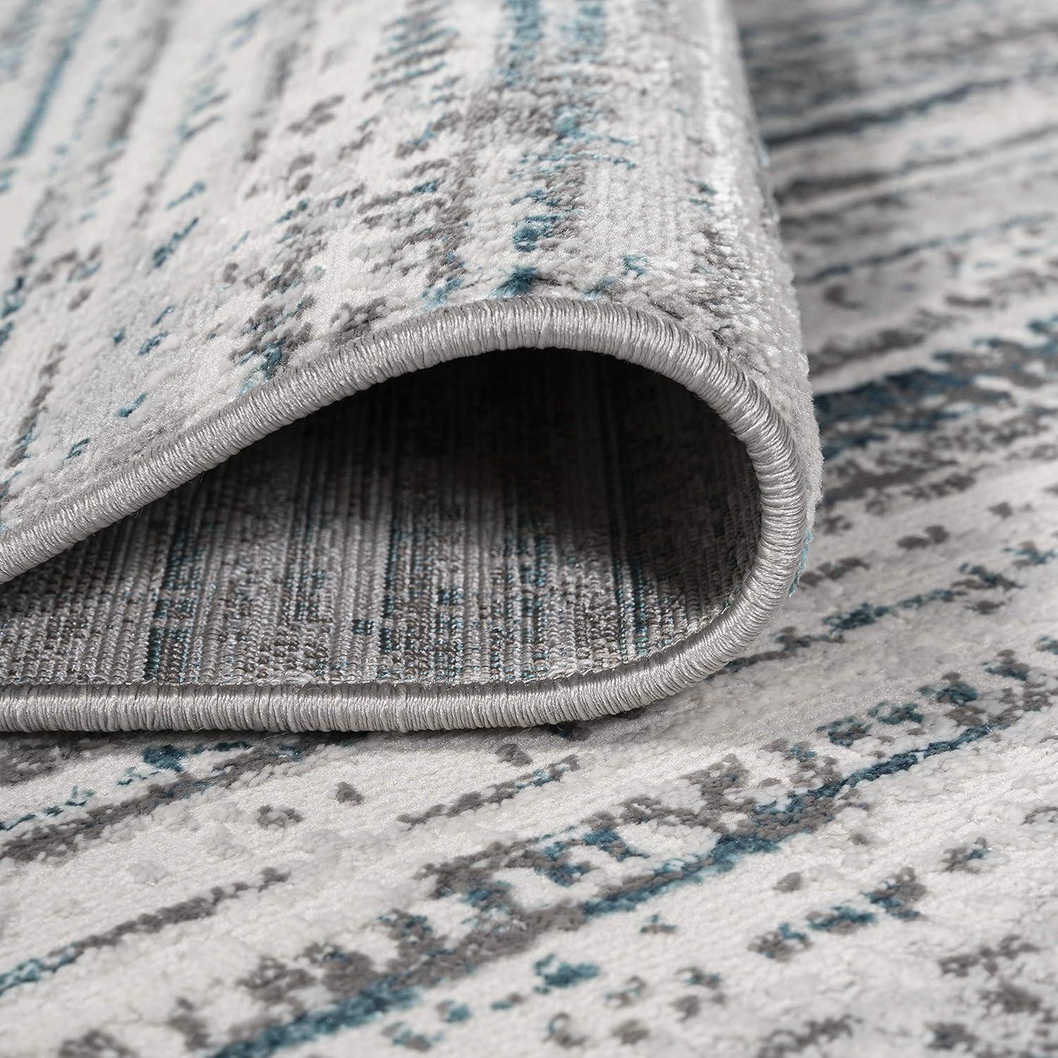8'x10' Loom Modern Strie'  Area Rug, Gray/Turquoise - JONATHAN Y