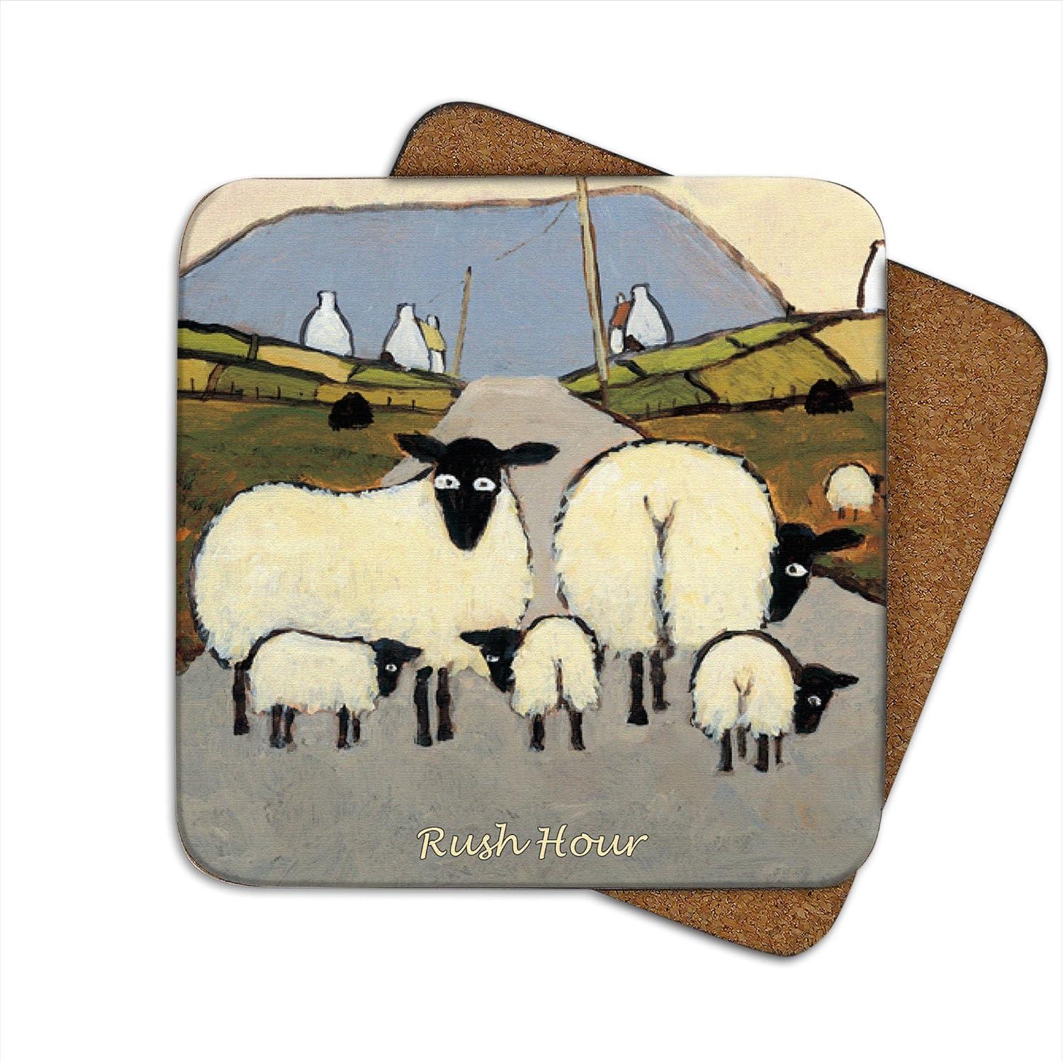 Thomas Joseph Set of 6 Coasters Cork Backed Irish Sheep Design, Gift Boxed (Set nr. 2)