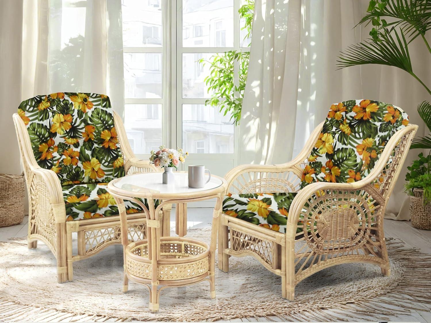 Bay Isle Home™ Malibu Lounge Set Of 4: 2 Natural Rattan Wicker Chairs, Loveseat And Coffee Table W/Glass Handmade, Natural Color