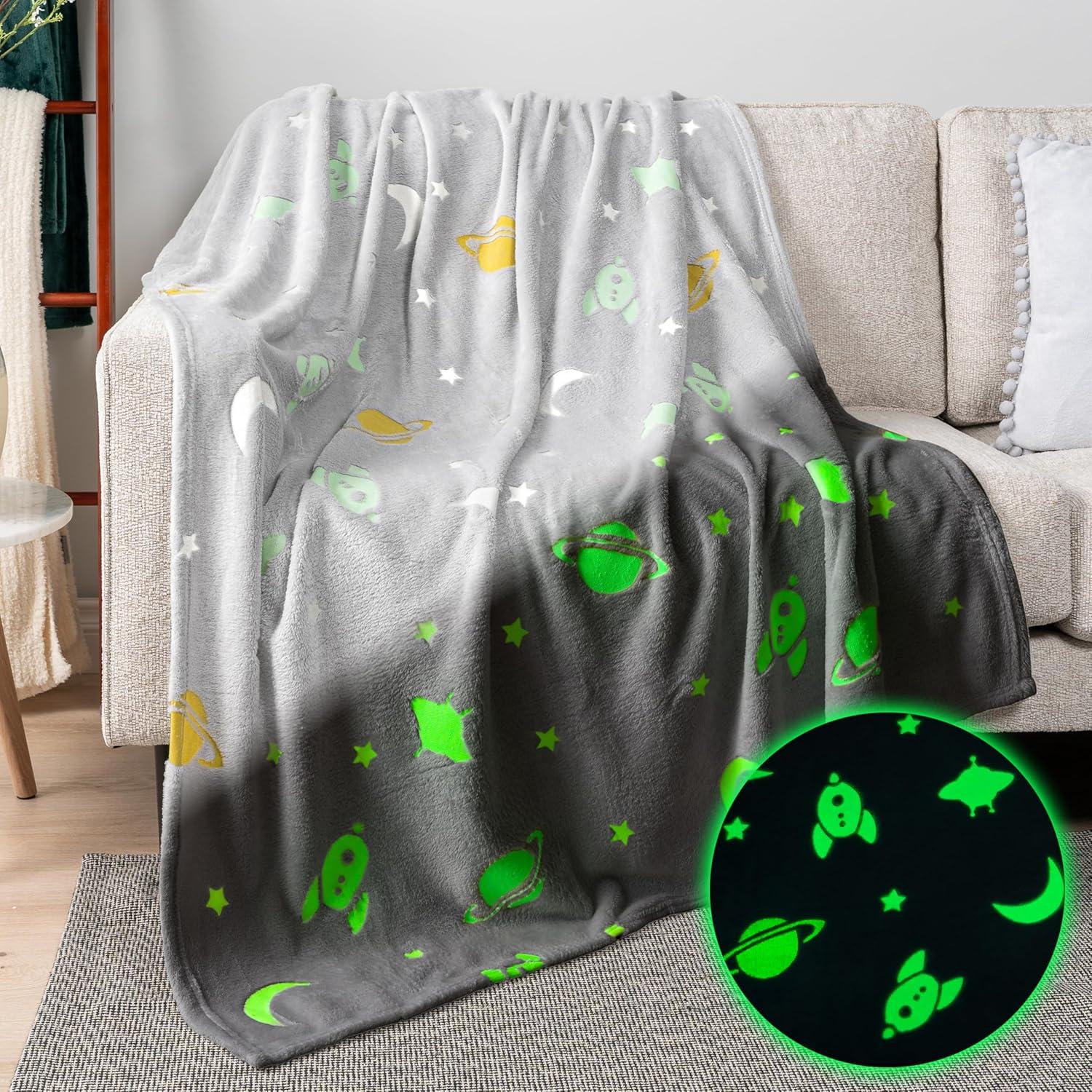 PAVILIA Glow in the Dark Blanket for Girls Boys, Soft Gift Toy Throw for Birthday Christmas Kids Room Decor