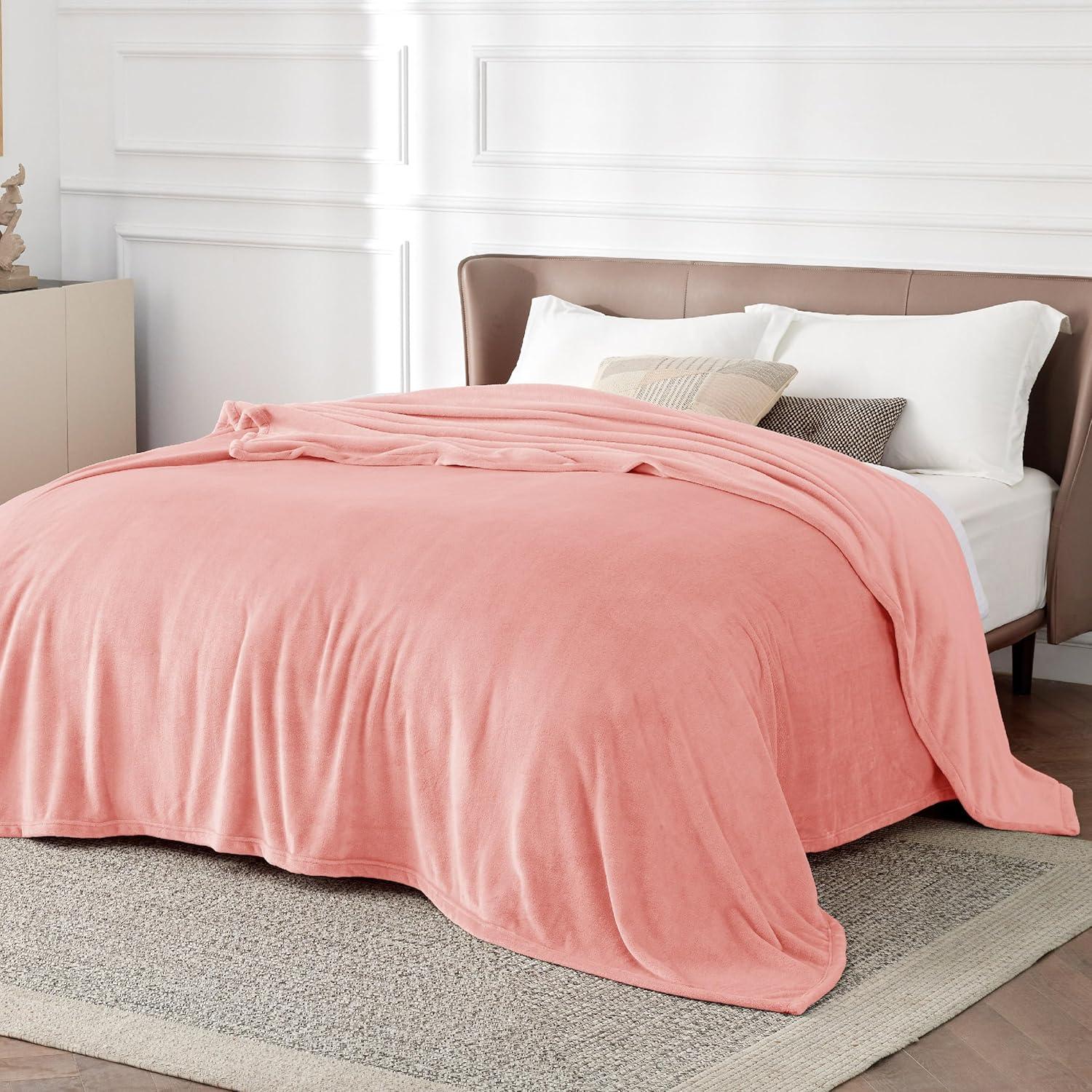 Cozy Comfort Fleece Bed Blankets Queen Size Pink - Soft Lightweight Plush Fuzzy Cozy Blanket, 90X90 inches