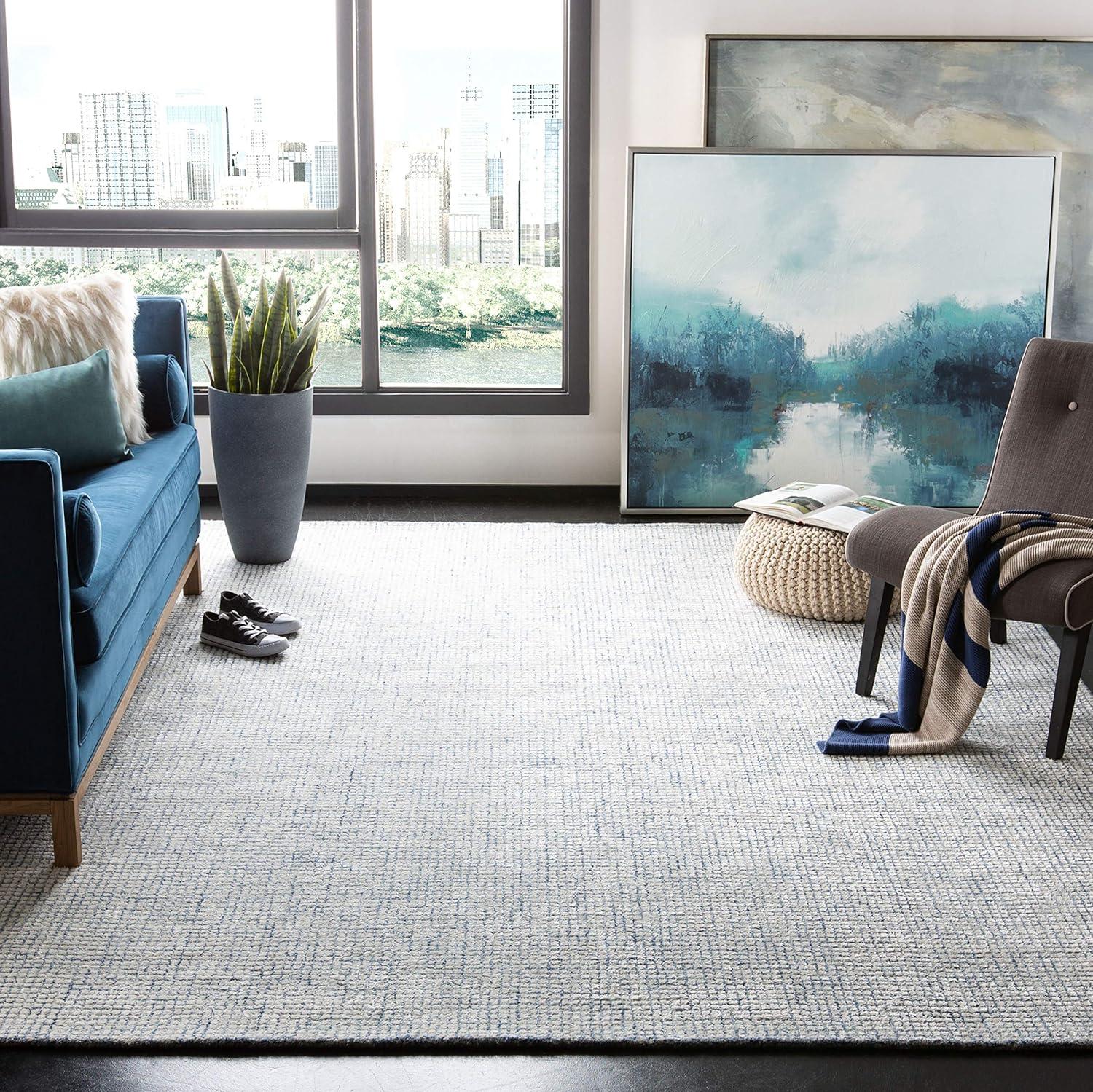 Abstract ABT470 Handmade Indoor Area Rug - Ivory/Blue - 8'x8' - Safavieh