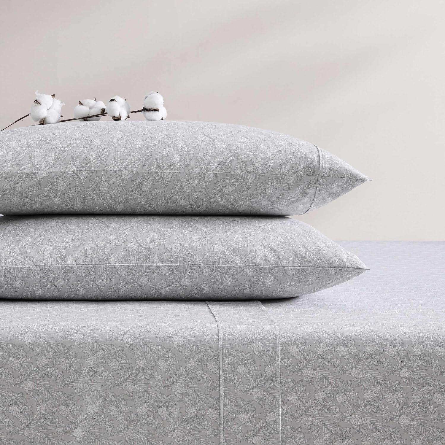 Gray Pineapple Print Cotton Percale Queen Sheet Set