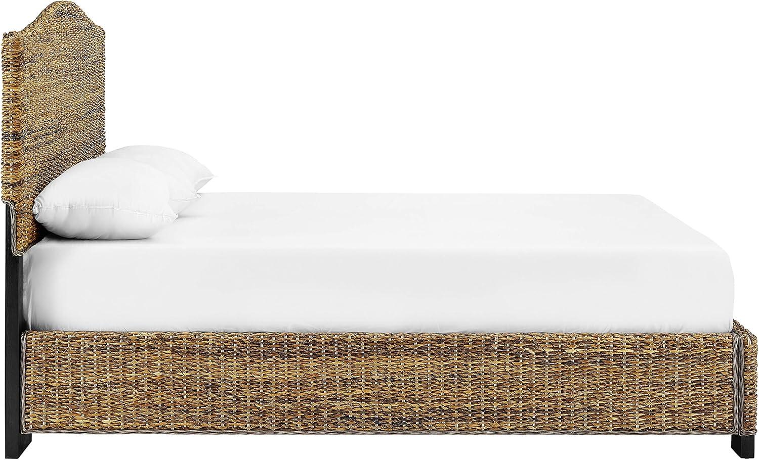 Queen Serena Bed Banana Leaf - Crosley: Coastal Style Plywood & Wood Frame, Curved Headboard Design