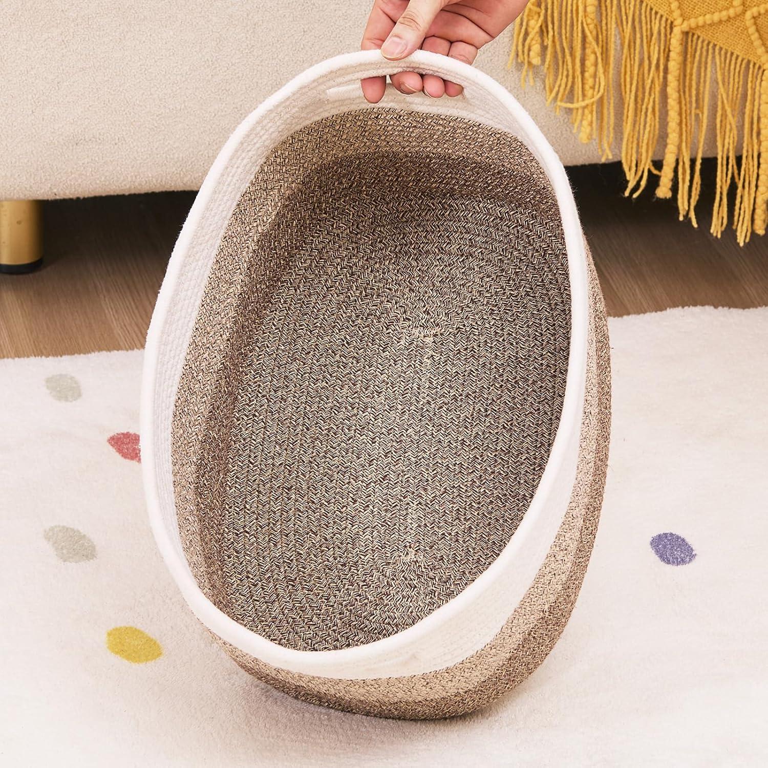 VEVOR Cotton Rope Basket, 22L, 3 Packs Storage Basket, Woven Basket Bins with Handles, Decorative Shelf Organizer Towel Hamper, Boho Toy Basket for Organizing Books Clothes Living Room 15 x 10 x 9 in