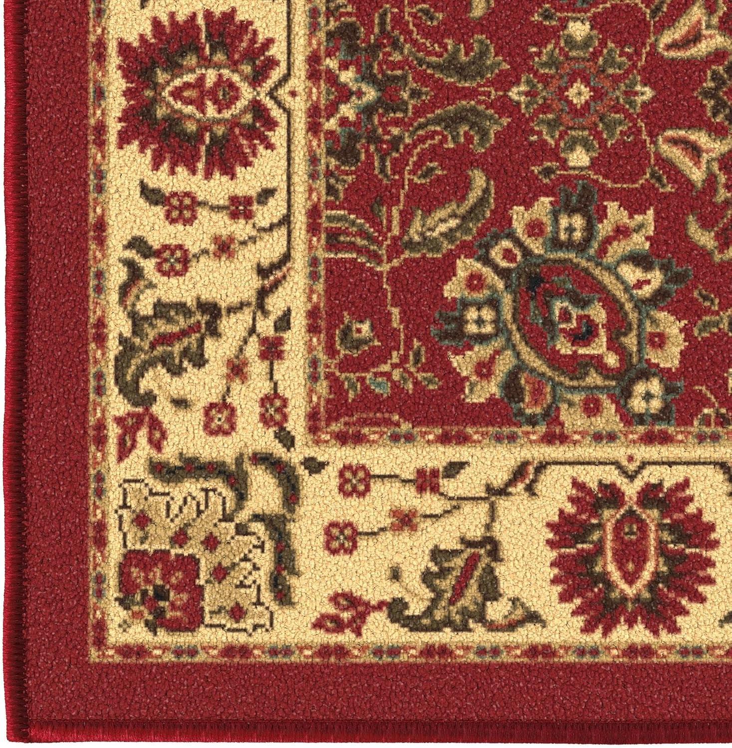 Ottohome Non-Slip Medallion Oriental Area Rug For Living Room, Hallway, Entryway Rug, Dark Red