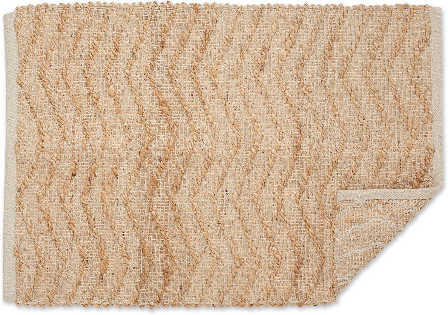 Off-White and Natural Jute Chevron Hand-Loomed Area Rug