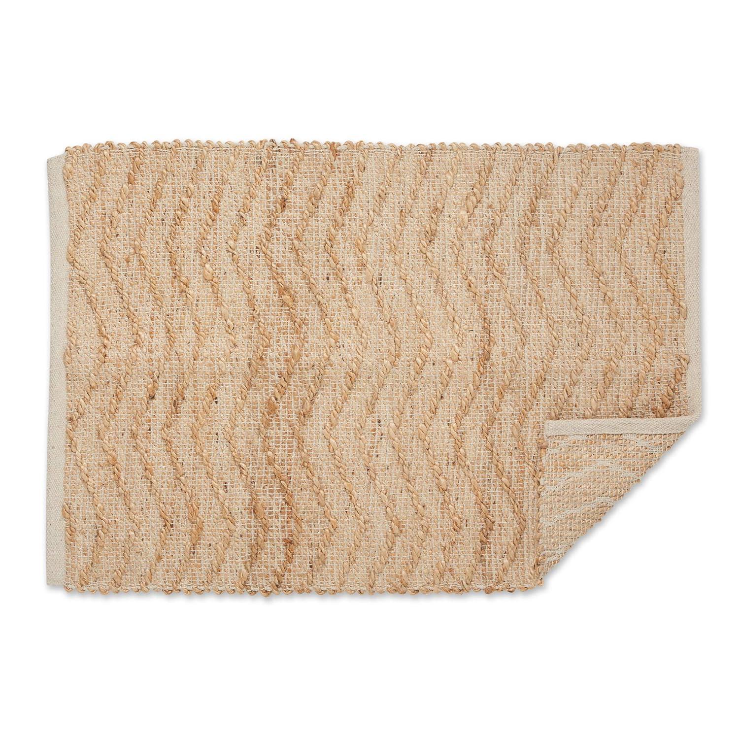 Contemporary Home Living 2' x 3' Off White and Brown with Natural Jute Chevron Hand-Loomed Rug