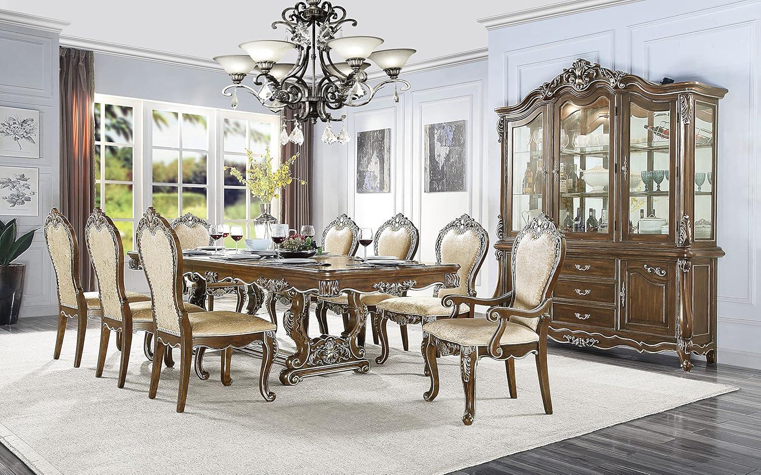 25" Latisha Dining Chair Antique Brown - Acme Furniture: Silver Detailing, Gray Chenille, Nailhead Trim
