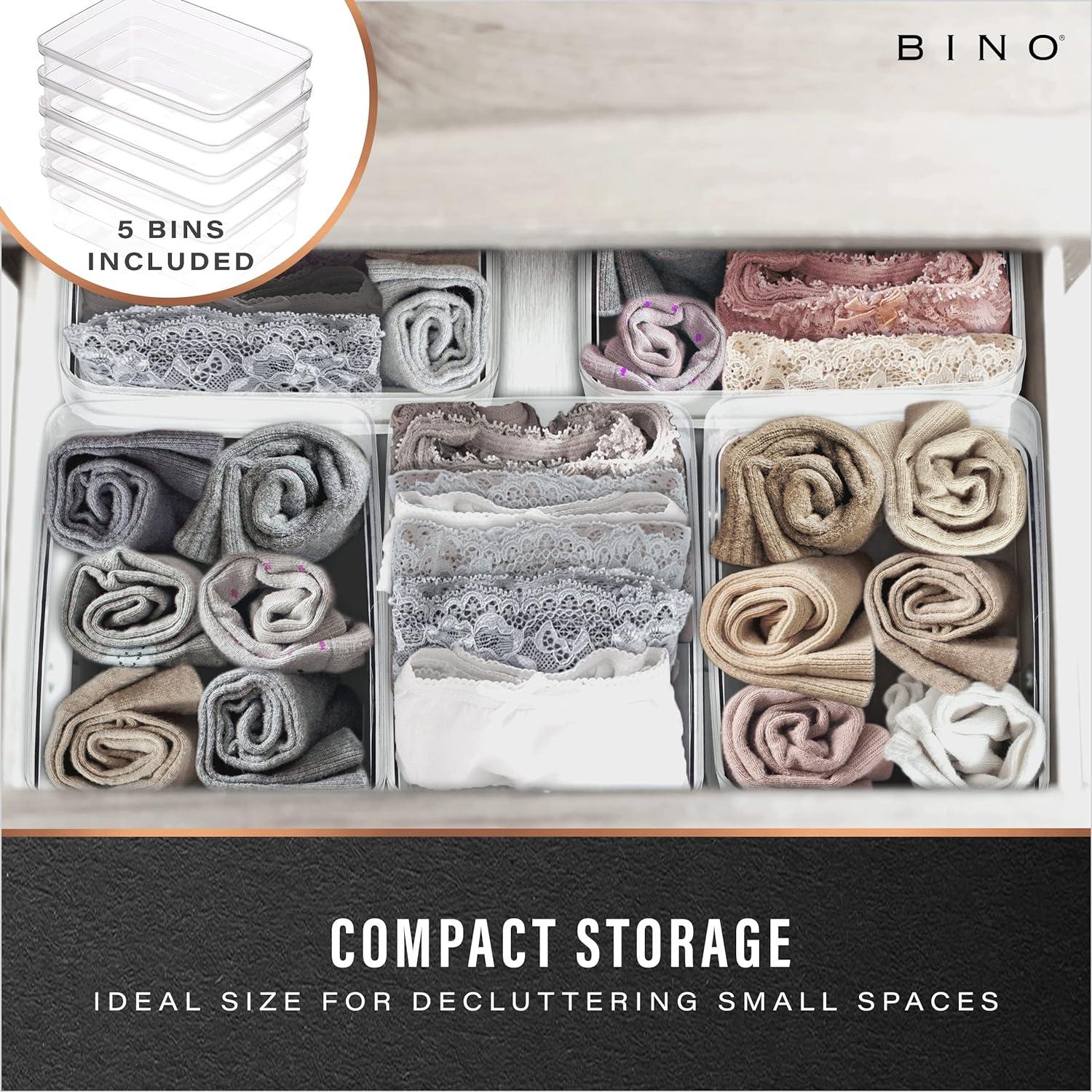 BINO | Plastic Storage Bins, X-Small - 5 Pack|THE LUCID COLLECTION | Multi-Use Organizer Bins | Built-In Handles | BPA-Free | Clear Storage Containers | Fridge Organizer | Pantry & Home Organization