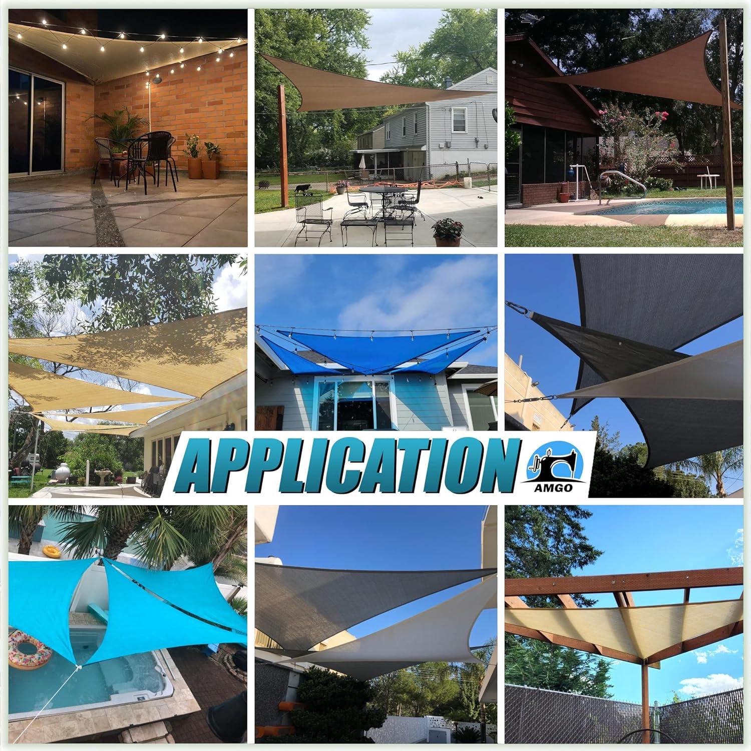 Amgo 18' x 18' x 18' White Triangle Sun Shade Sail Outdoor Canopy Awning UPF50+ AGTAPT8, 95% UV Blockage, Water & Air Permeable, Commercial Standard Heavy Duty (We Make Custom Size)