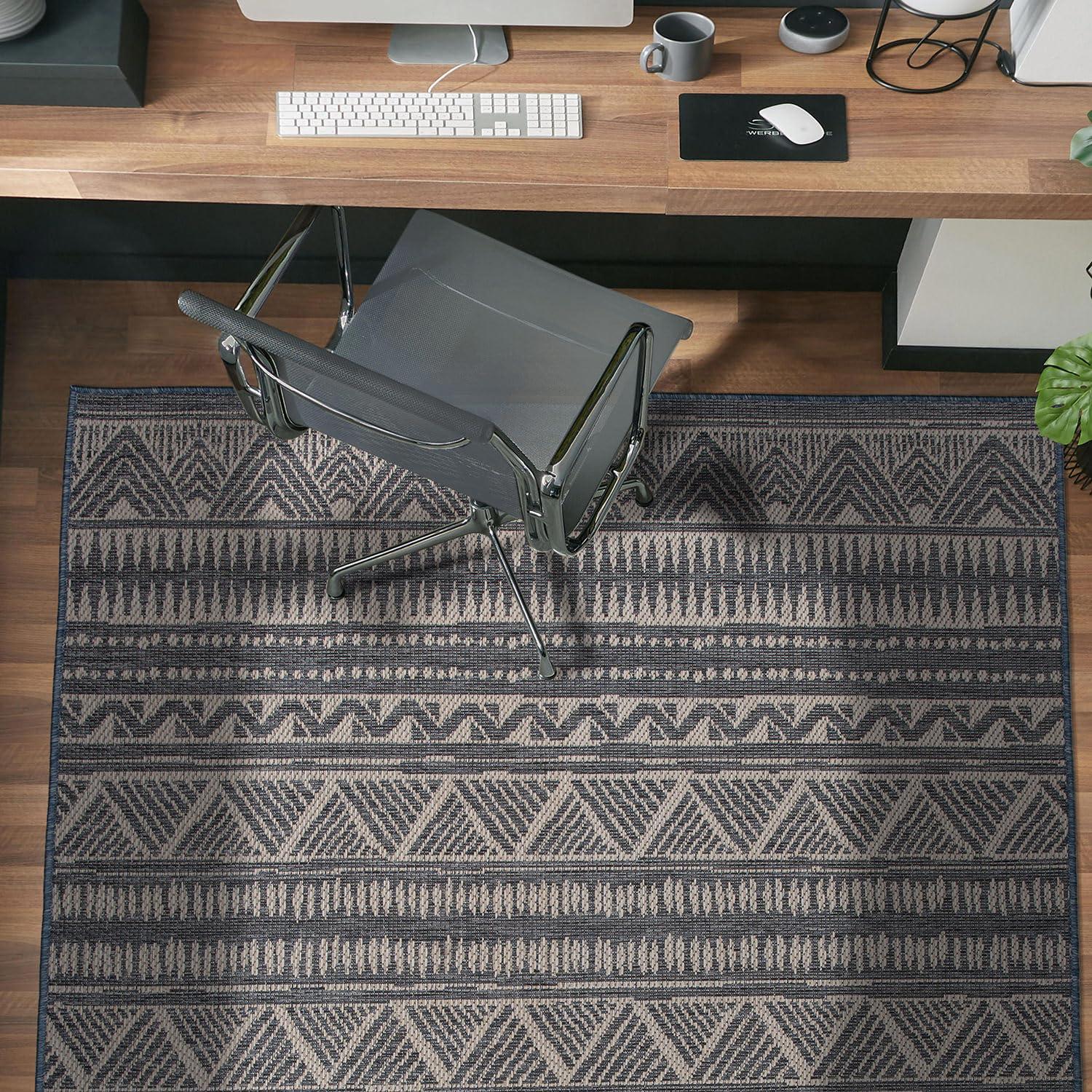 World Rug Gallery Bohemian Geometric Indoor/Outdoor Area Rug - Blue 5' x 7'