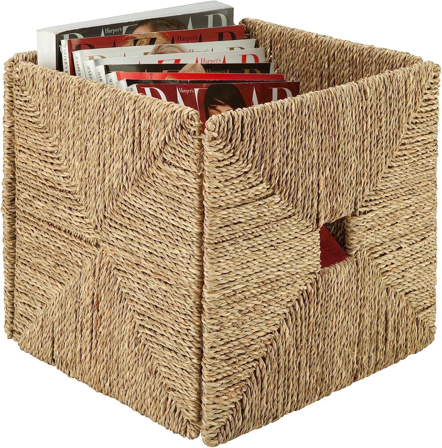 Natural Seagrass Woven Storage Basket with Steel Frame